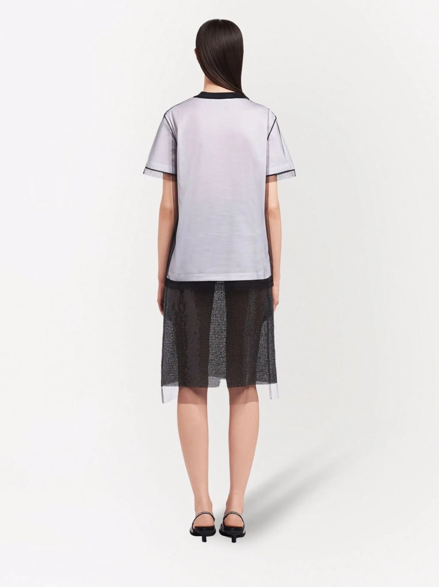 logo-embroidered tulle jersey T-shirt