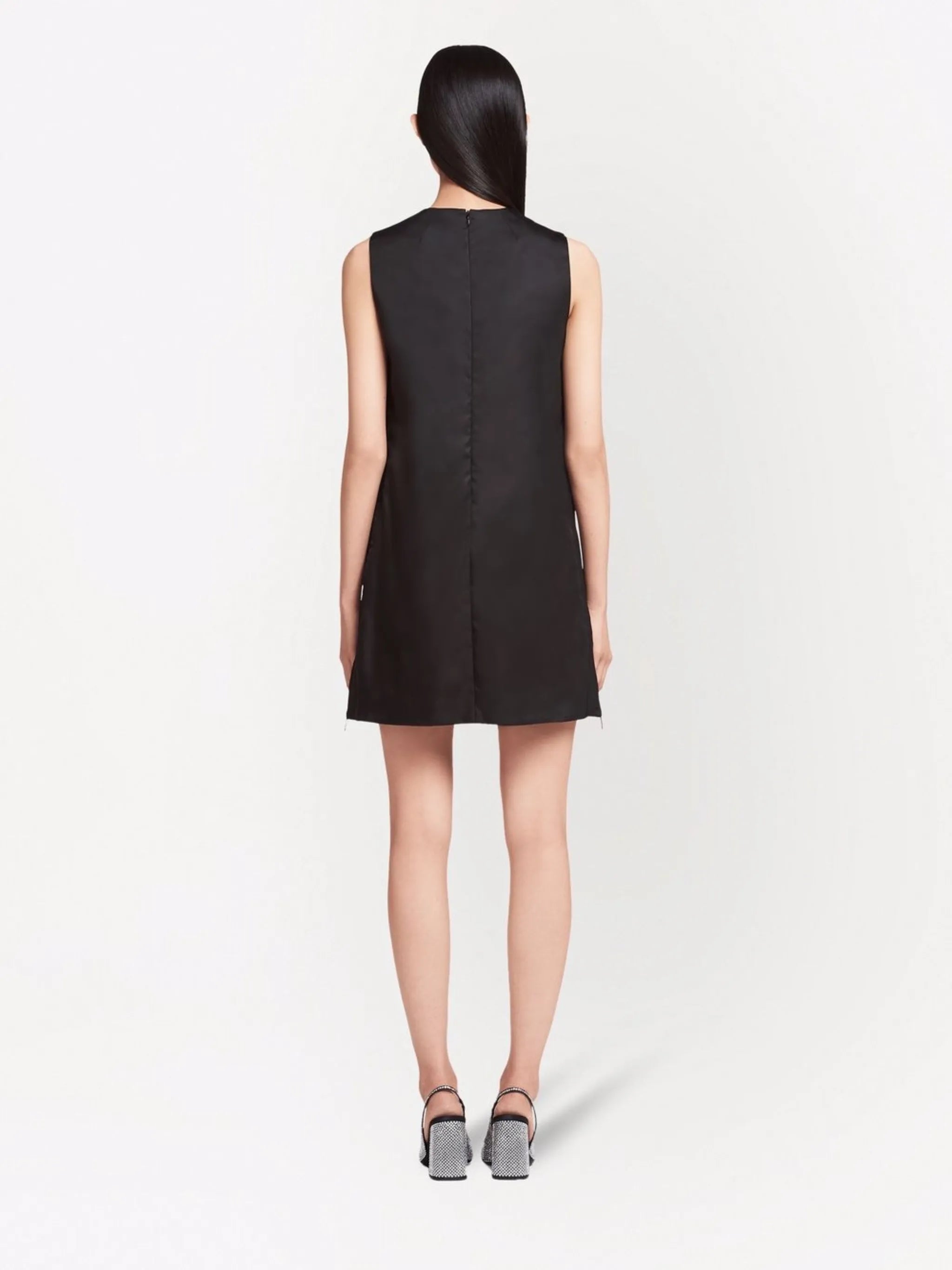 Re-Nylon embellished logo-plaque shift dress