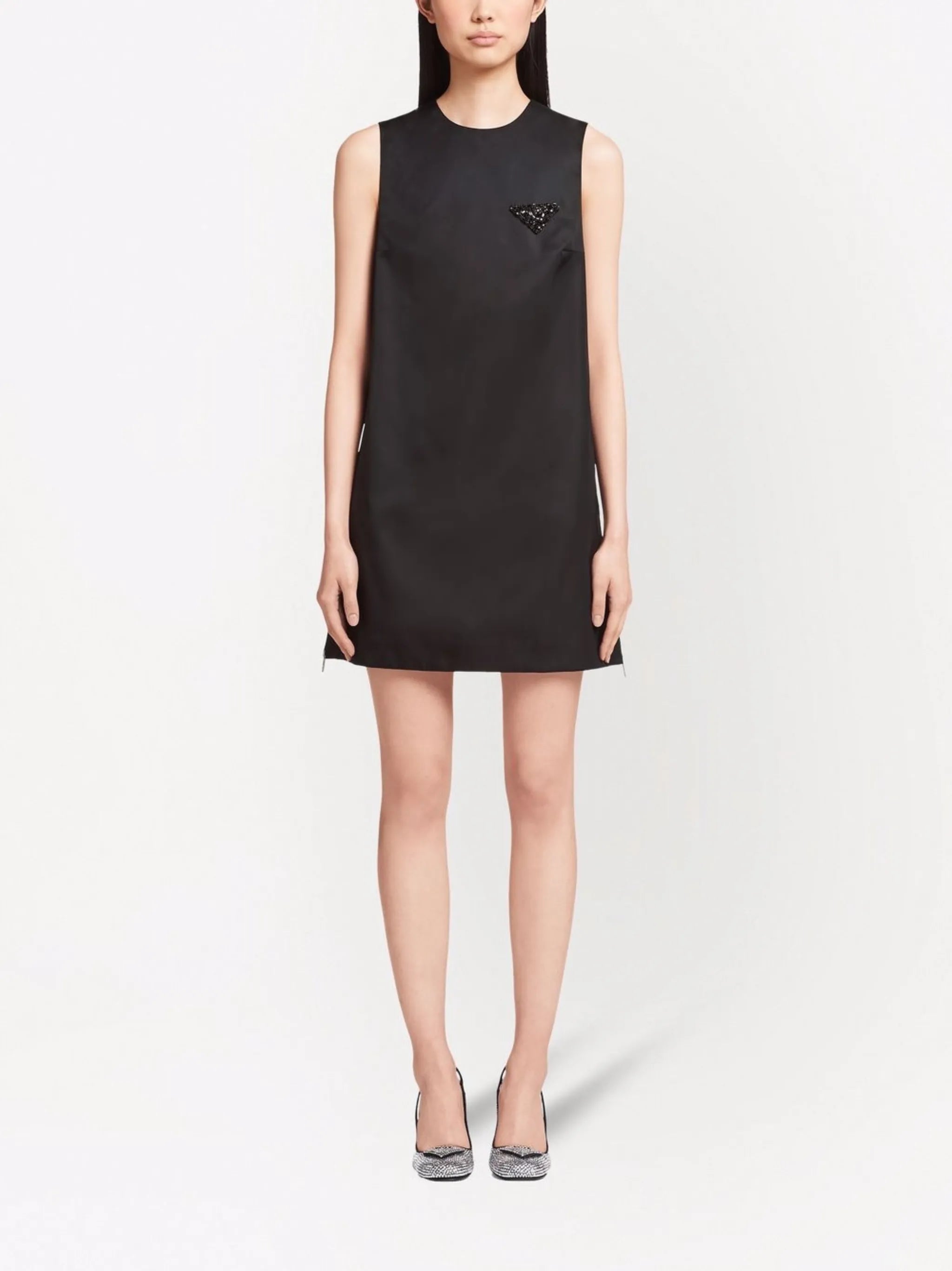 Re-Nylon embellished logo-plaque shift dress