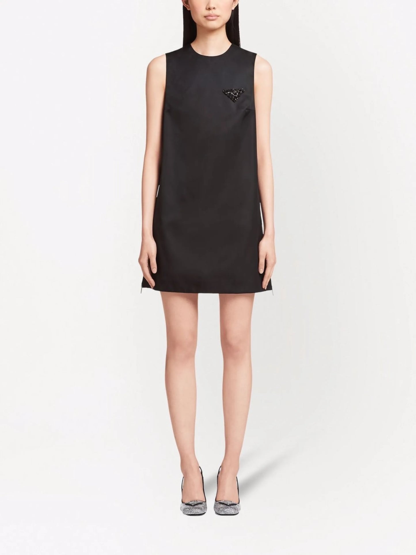 Re-Nylon embellished logo-plaque shift dress