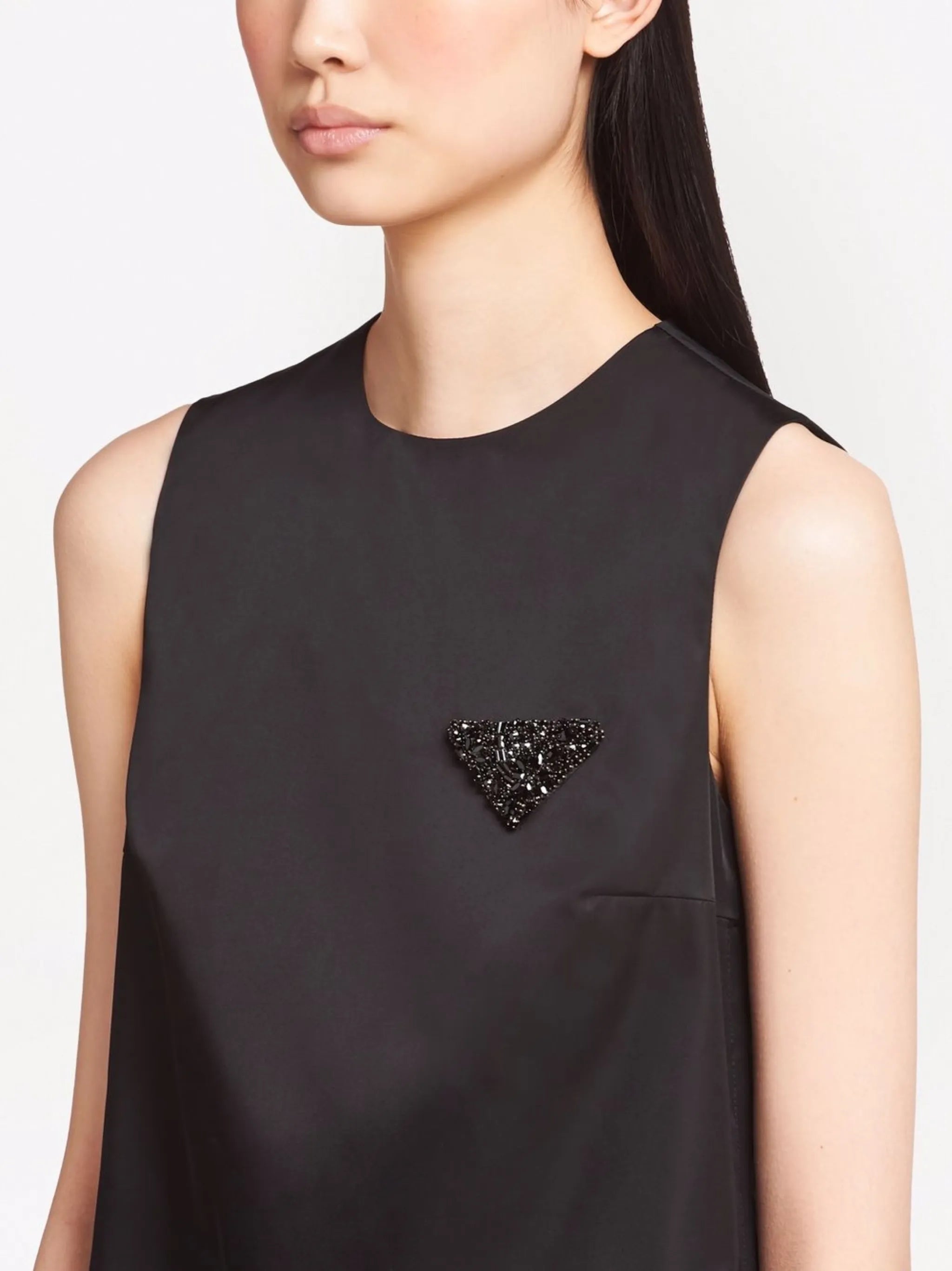 Re-Nylon embellished logo-plaque shift dress