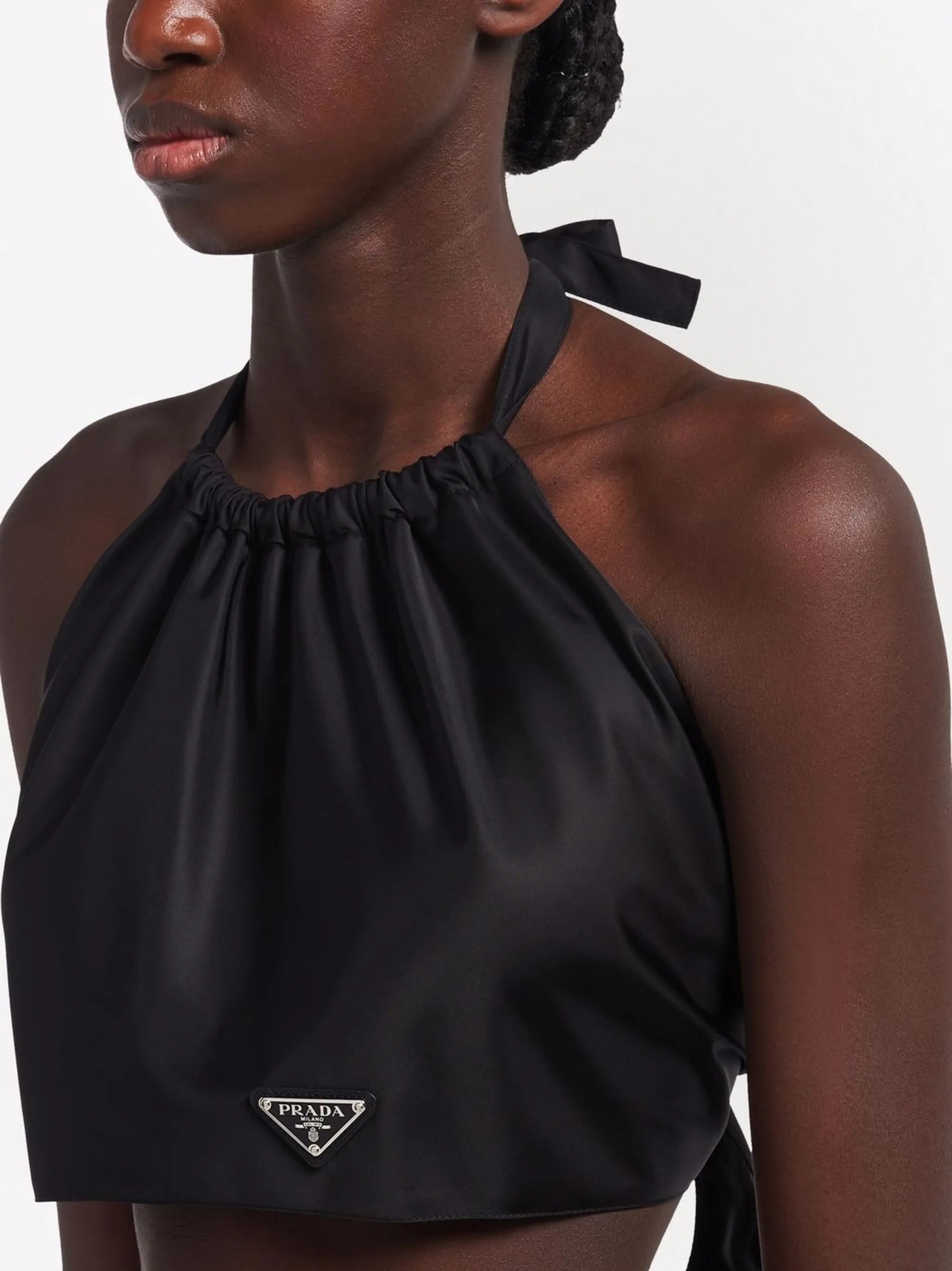 Re-Nylon halterneck crop top