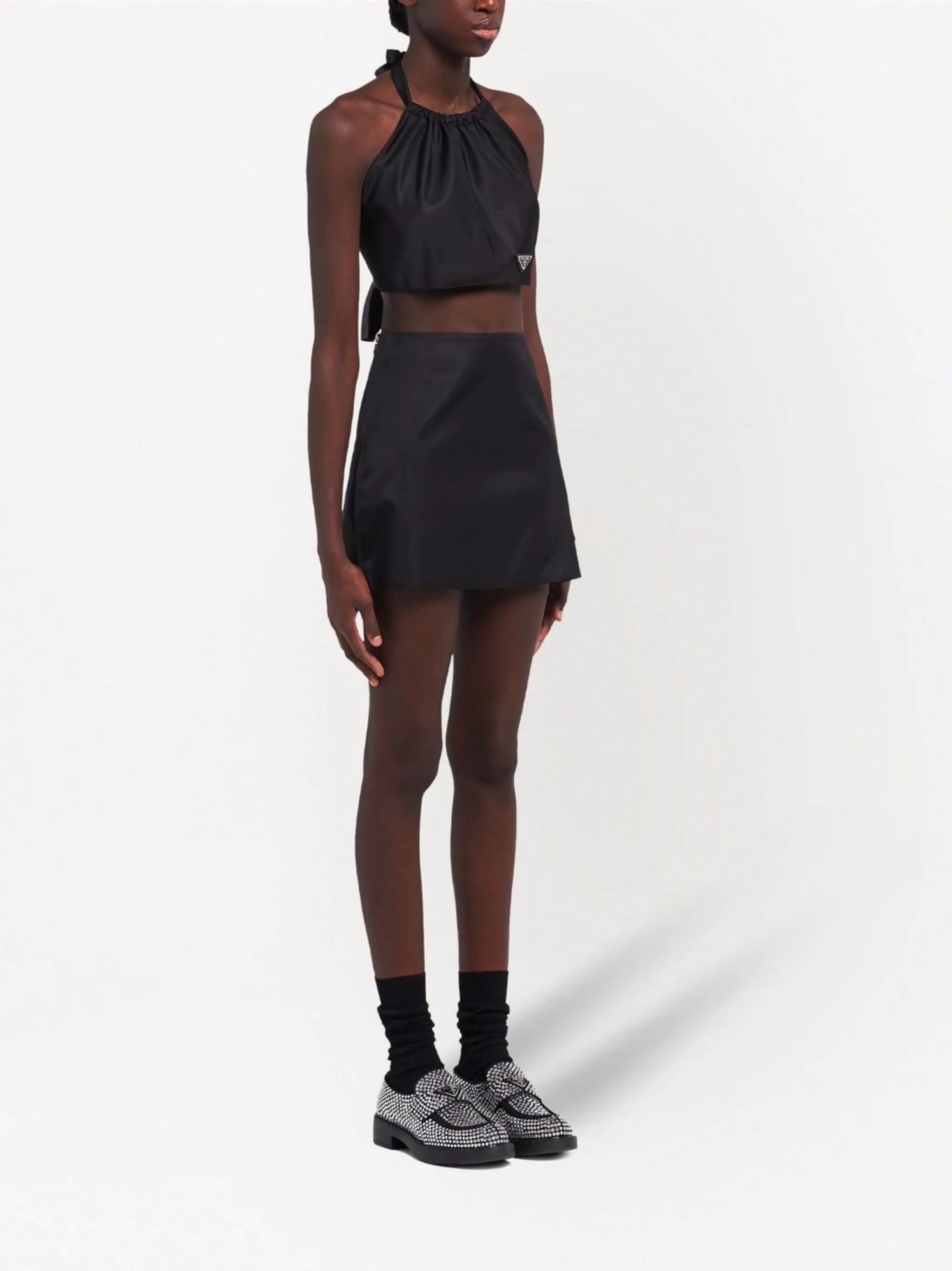 Re-Nylon halterneck crop top