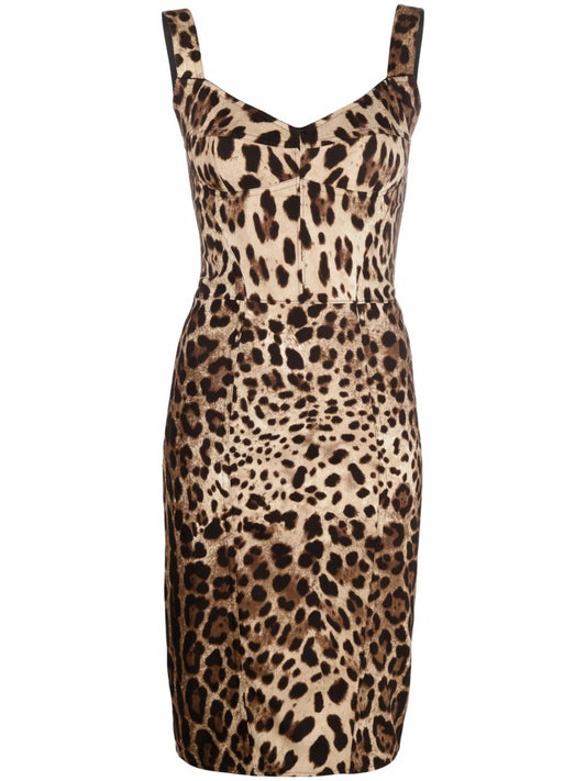 leopard-print corset midi dress