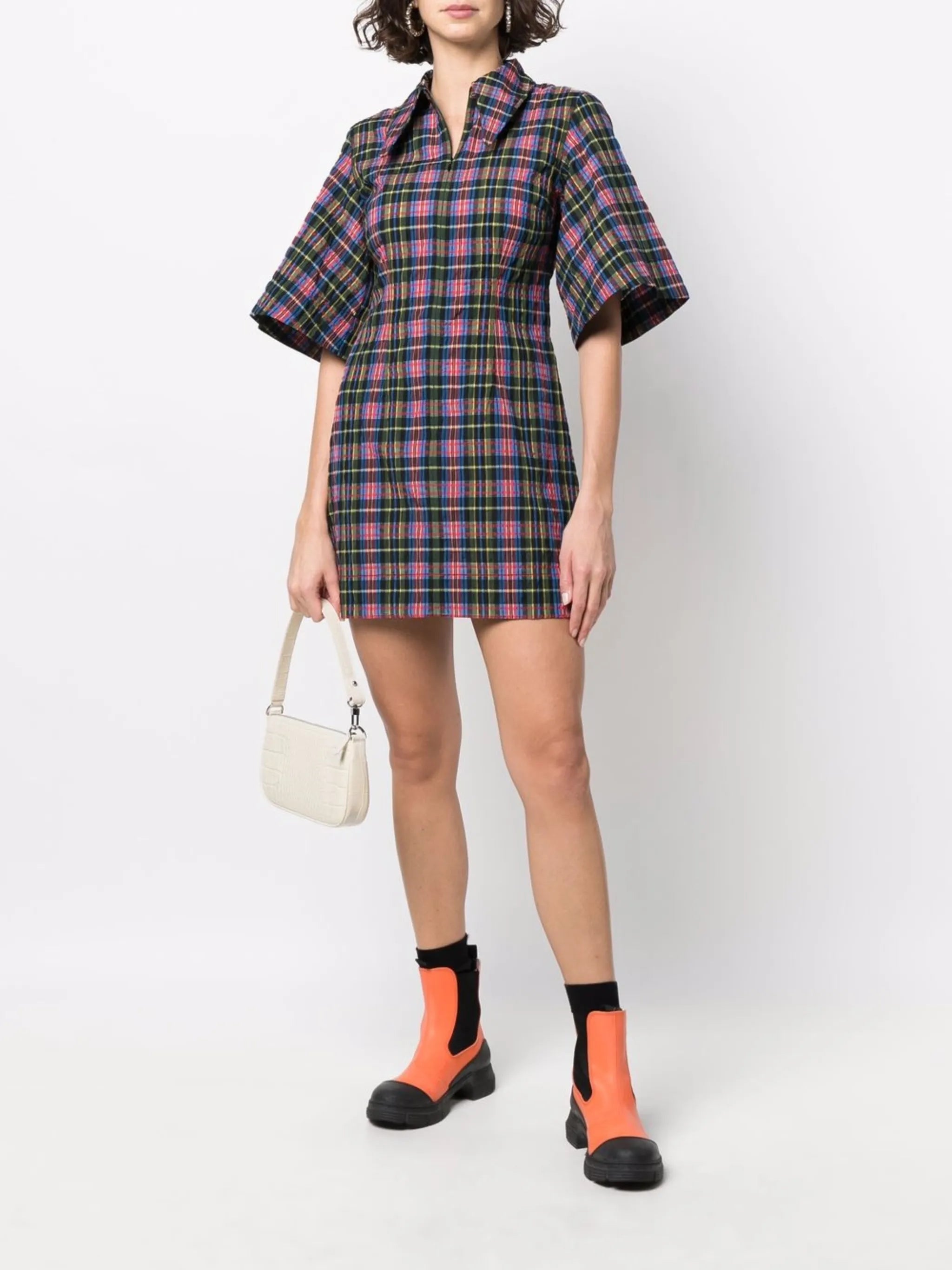 check-pattern short-sleeve dress