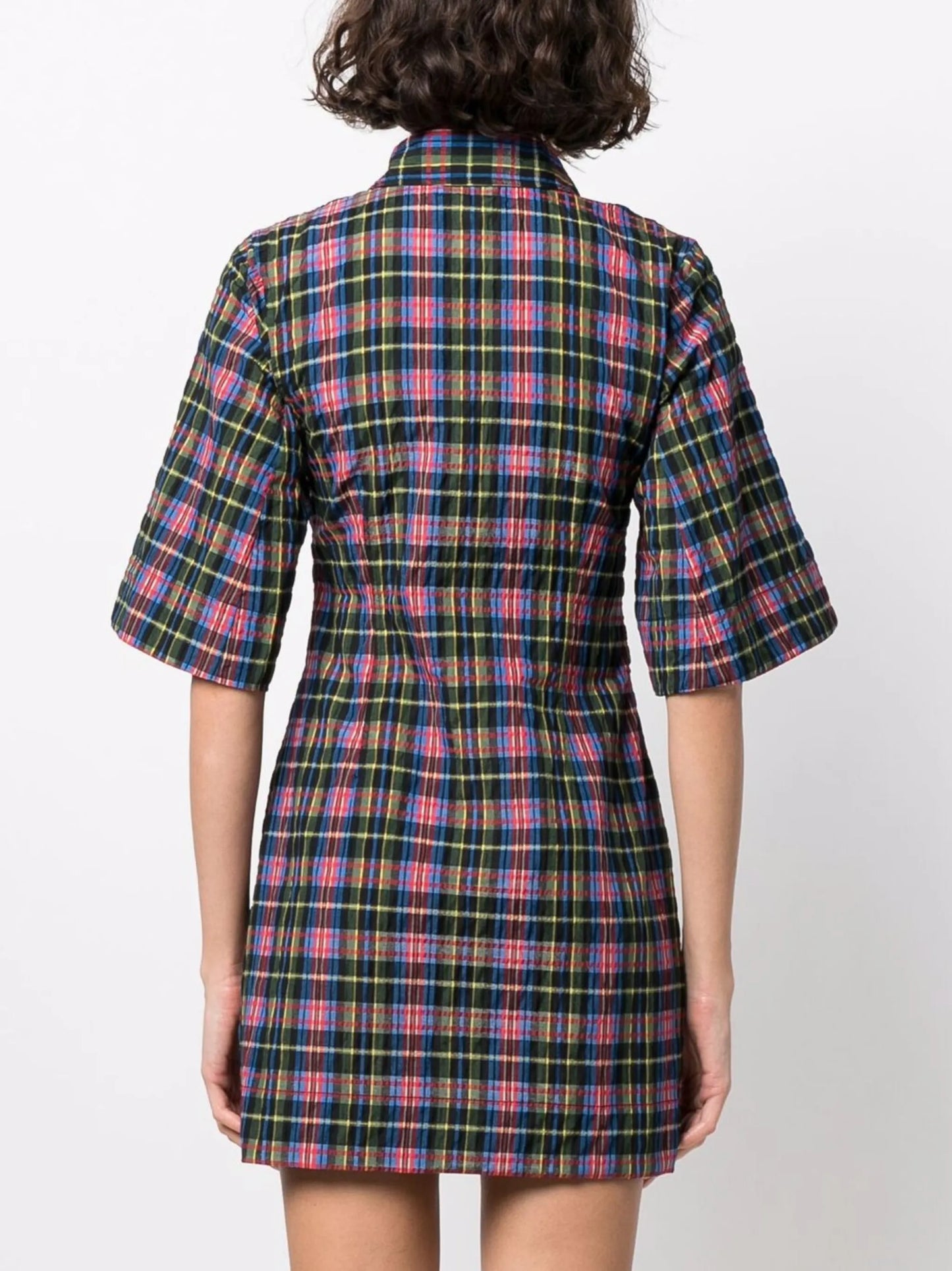 check-pattern short-sleeve dress