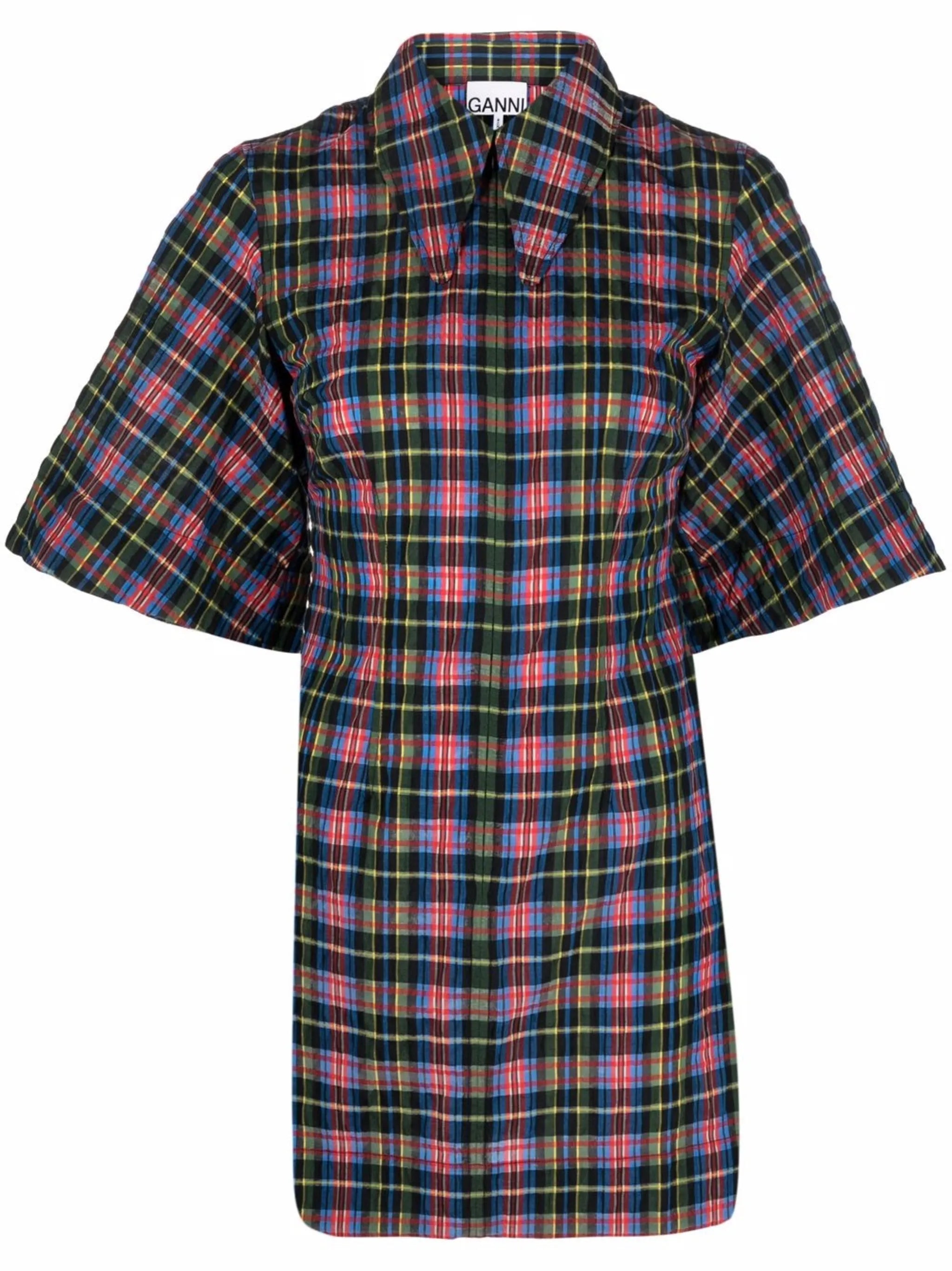 check-pattern short-sleeve dress