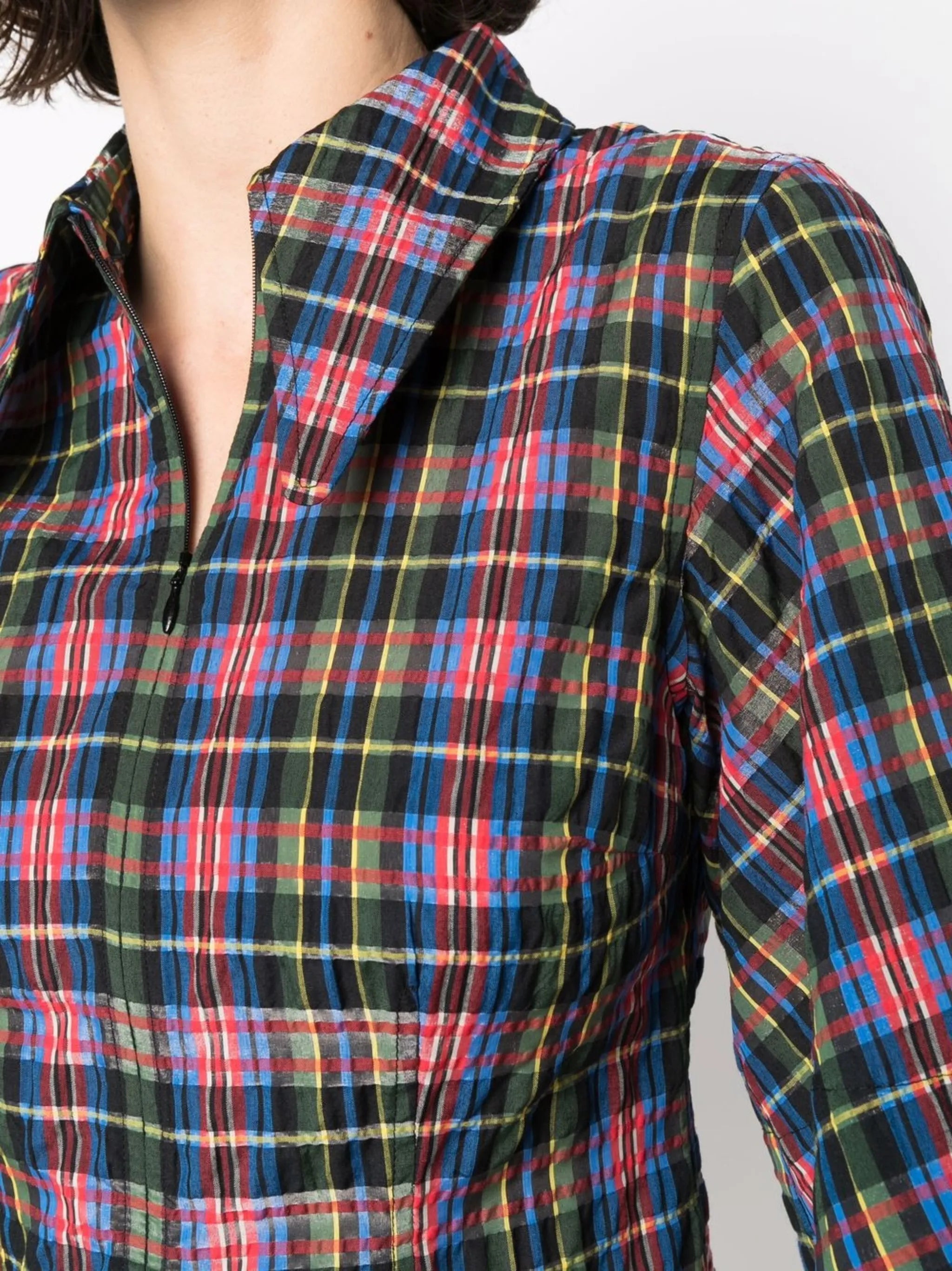 check-pattern short-sleeve dress