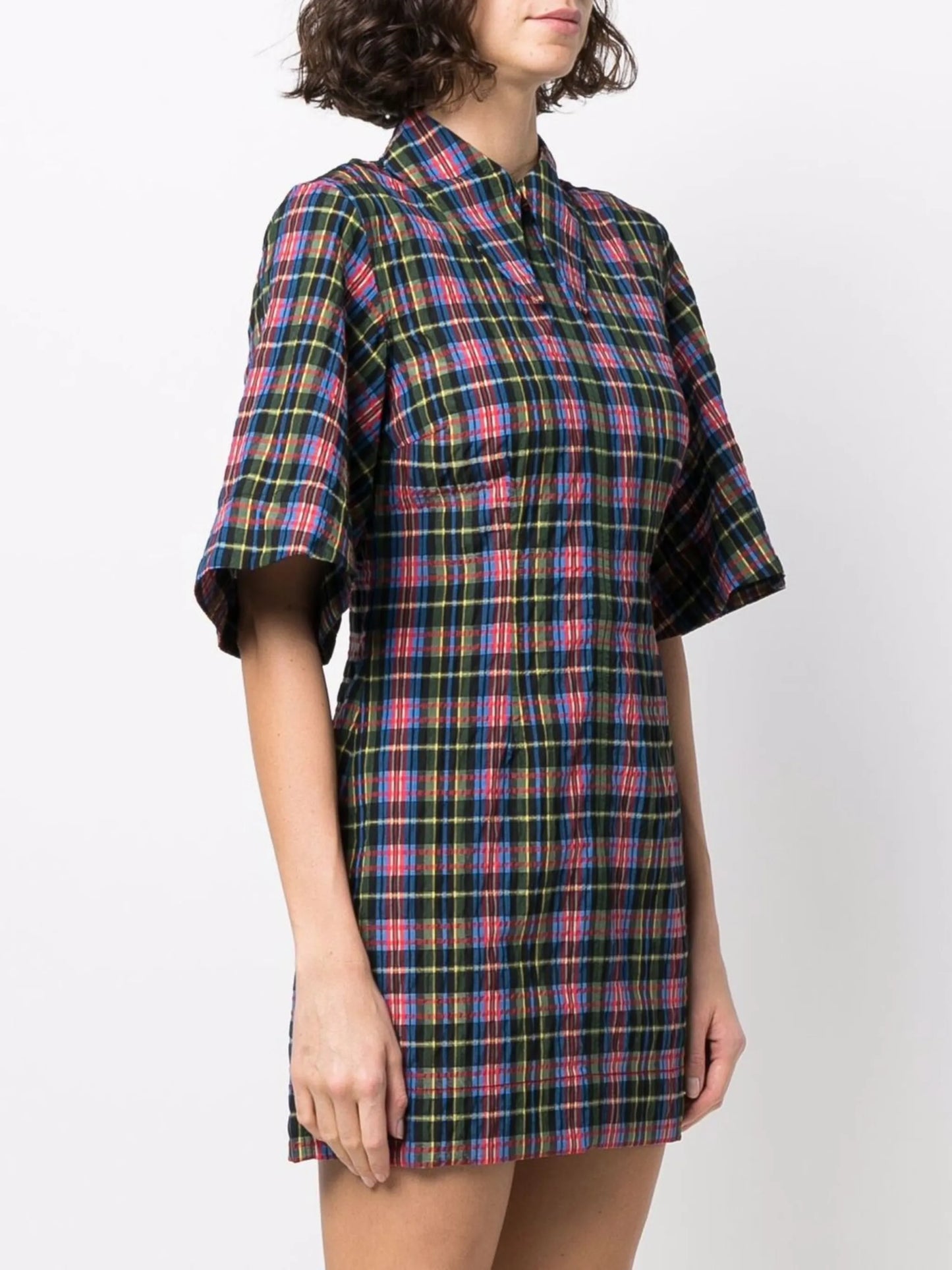 check-pattern short-sleeve dress
