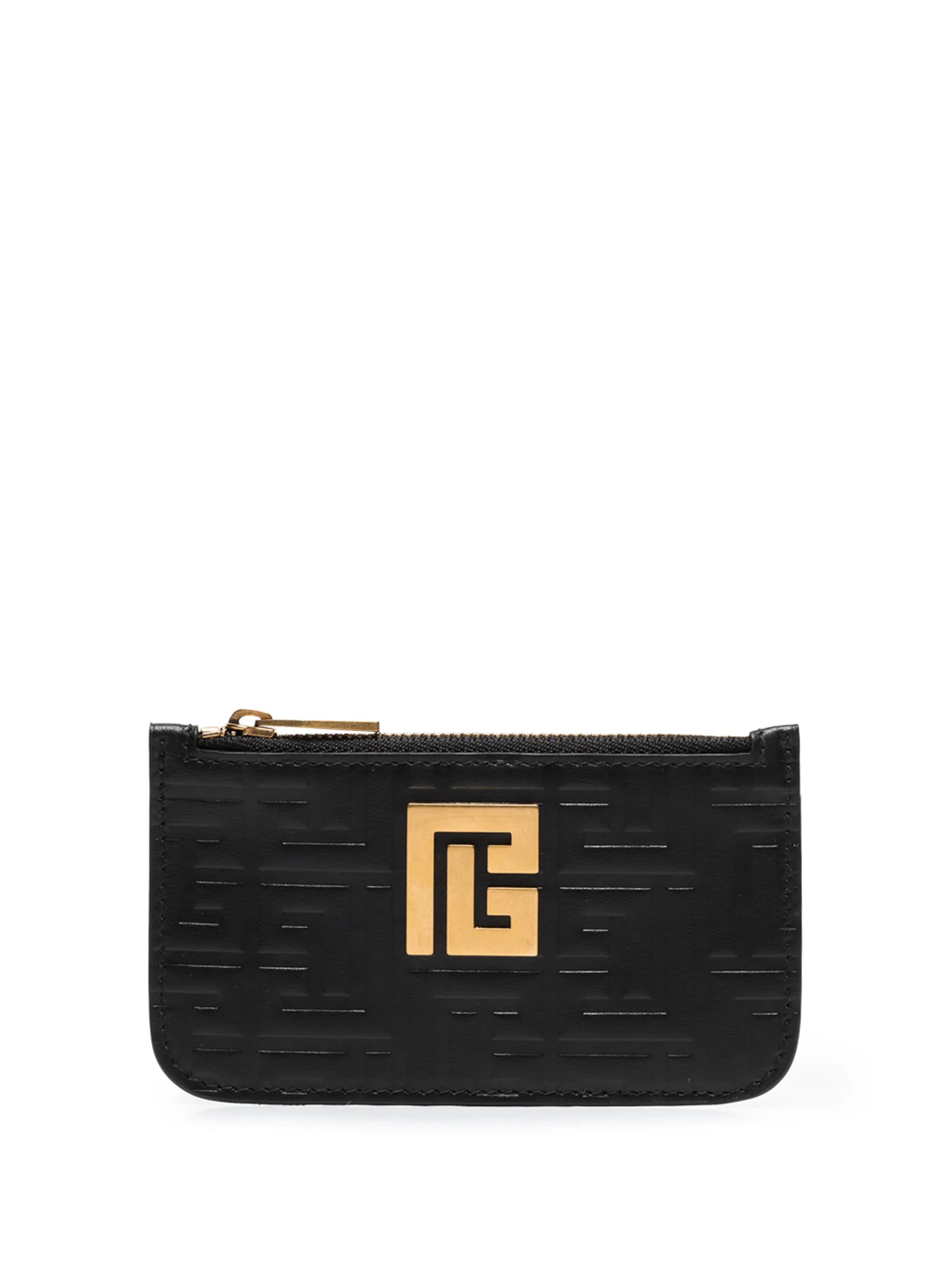 monogram-plaque debossed zip-top purse