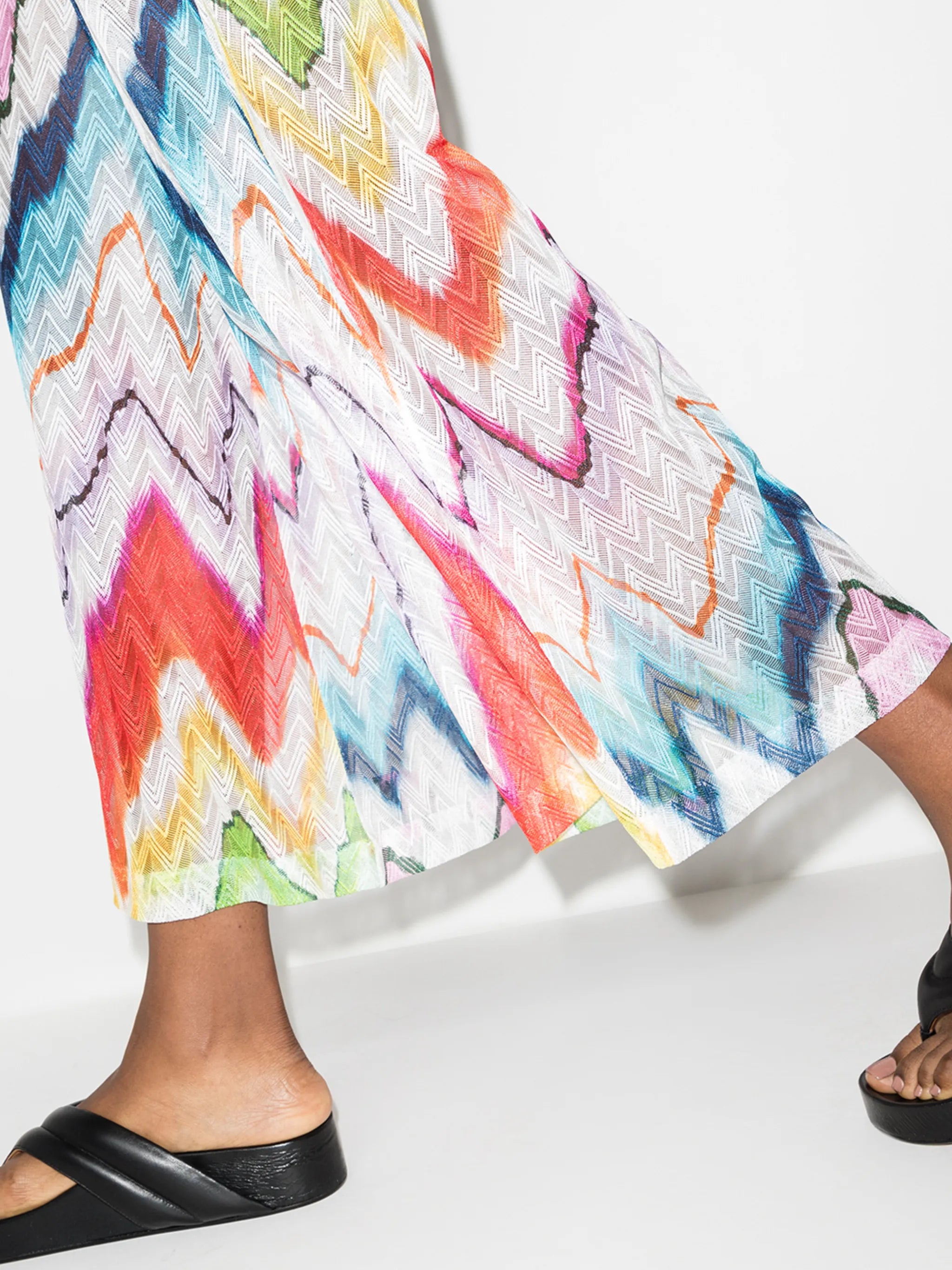 zig-zag pattern high-waisted wide leg trousers