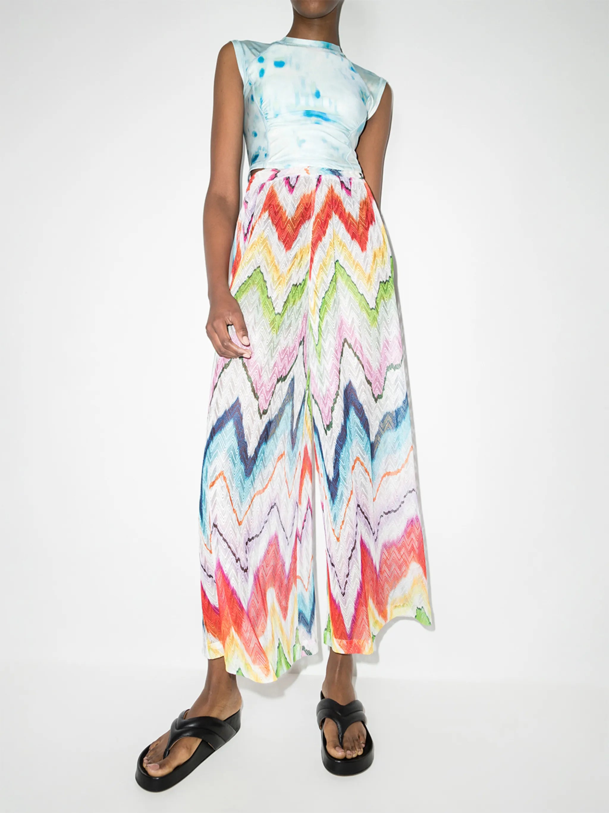 zig-zag pattern high-waisted wide leg trousers
