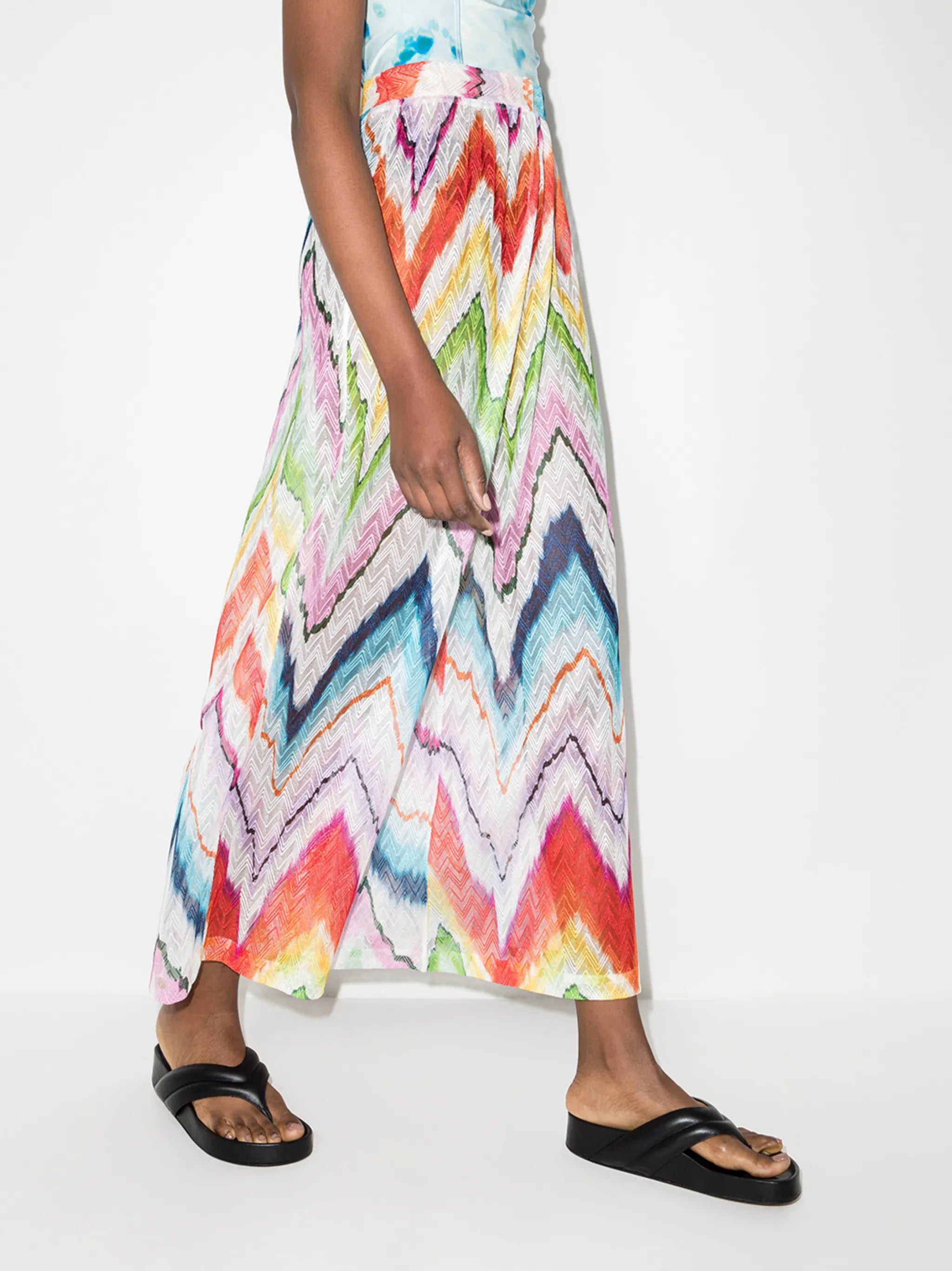 zig-zag pattern high-waisted wide leg trousers