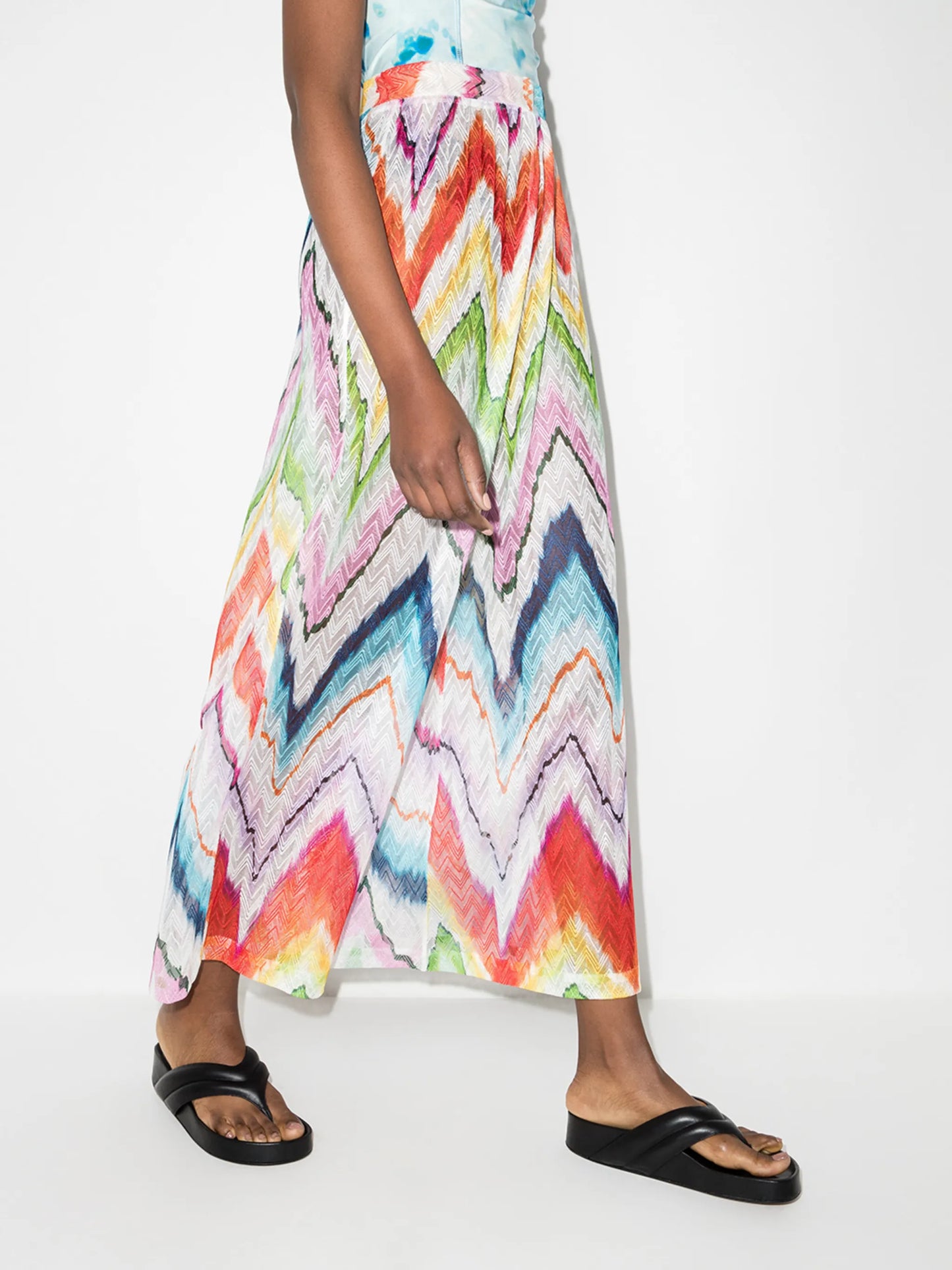 zig-zag pattern high-waisted wide leg trousers