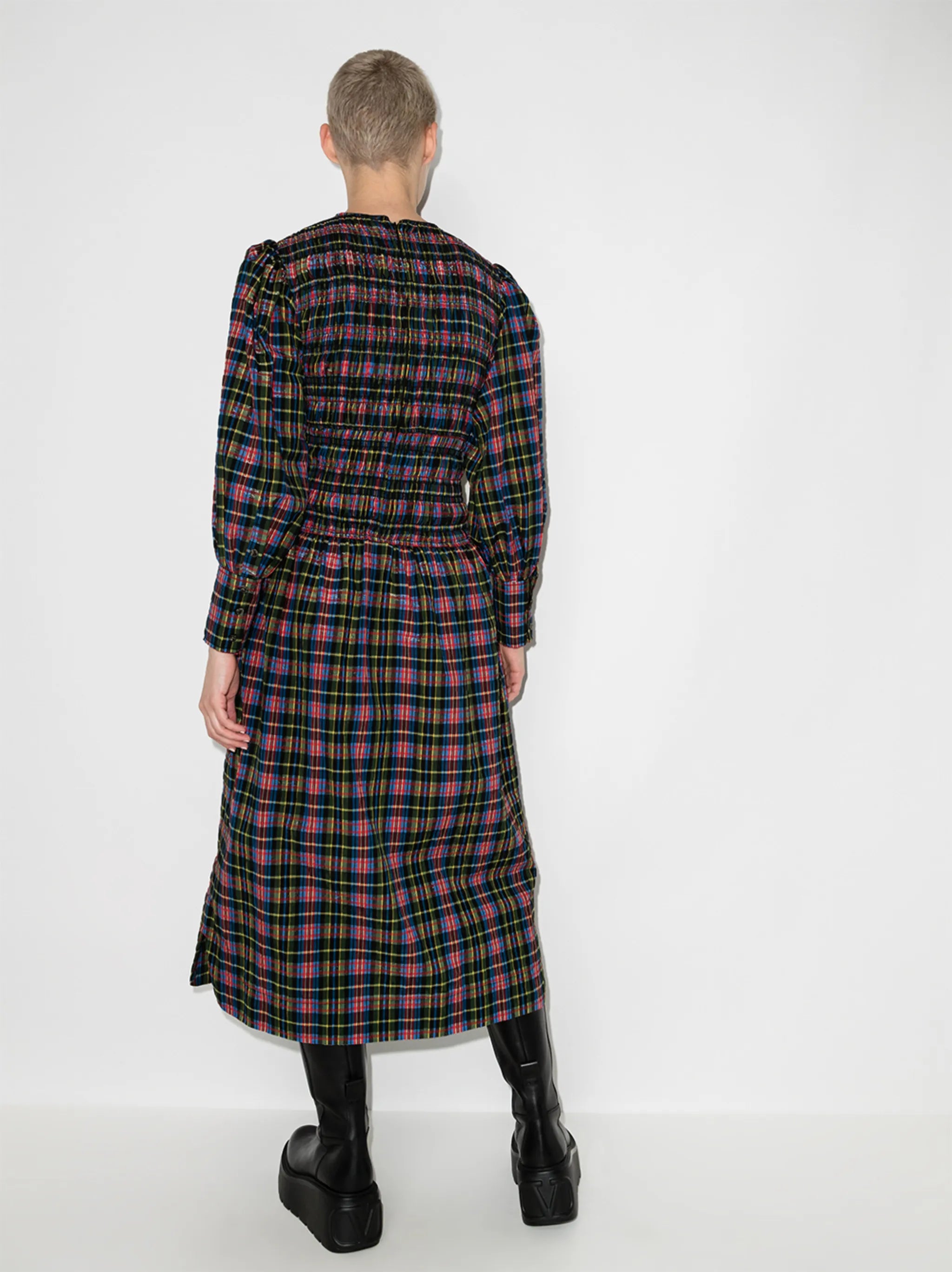 seersucker smocked midi dress