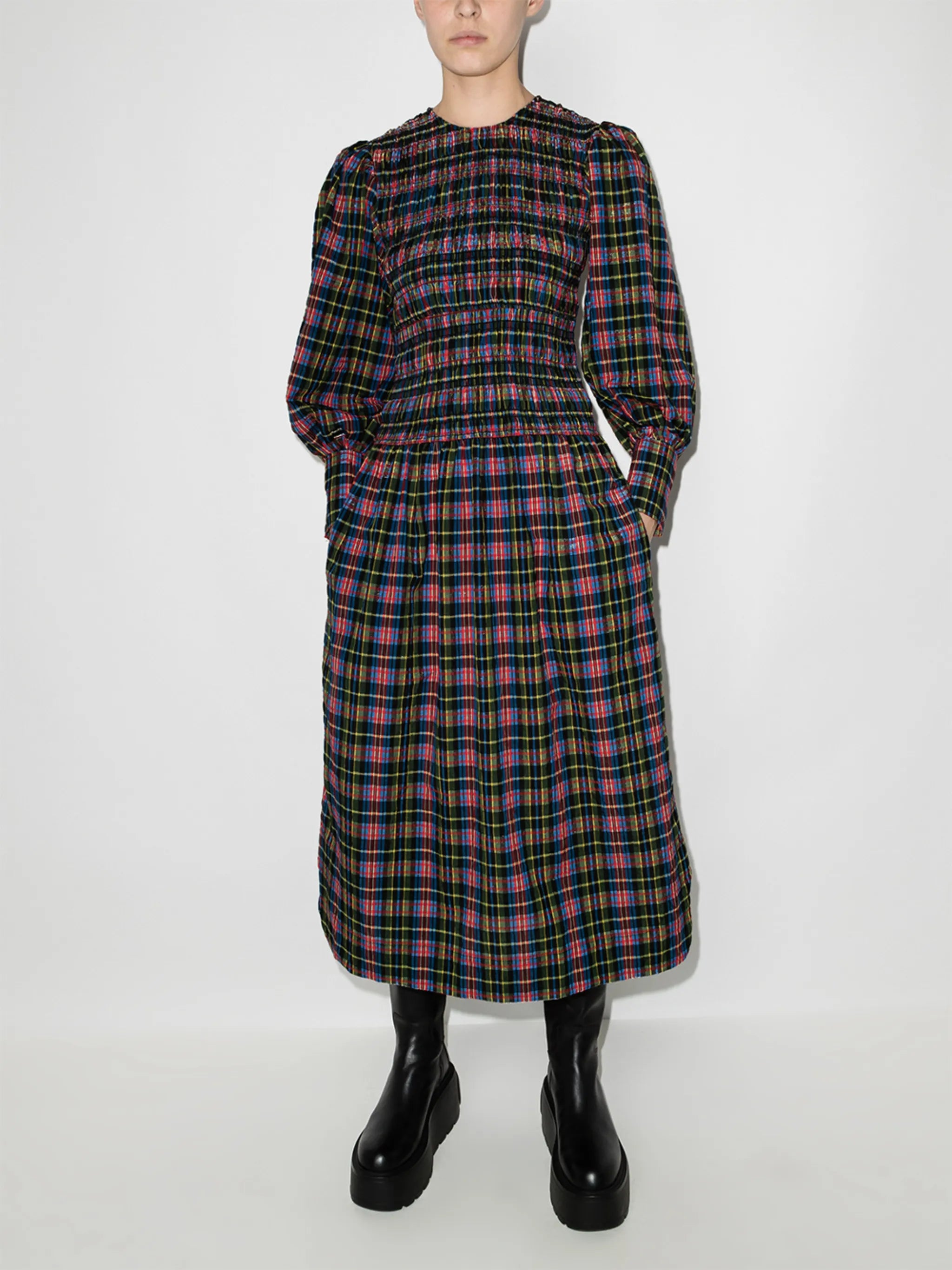 seersucker smocked midi dress