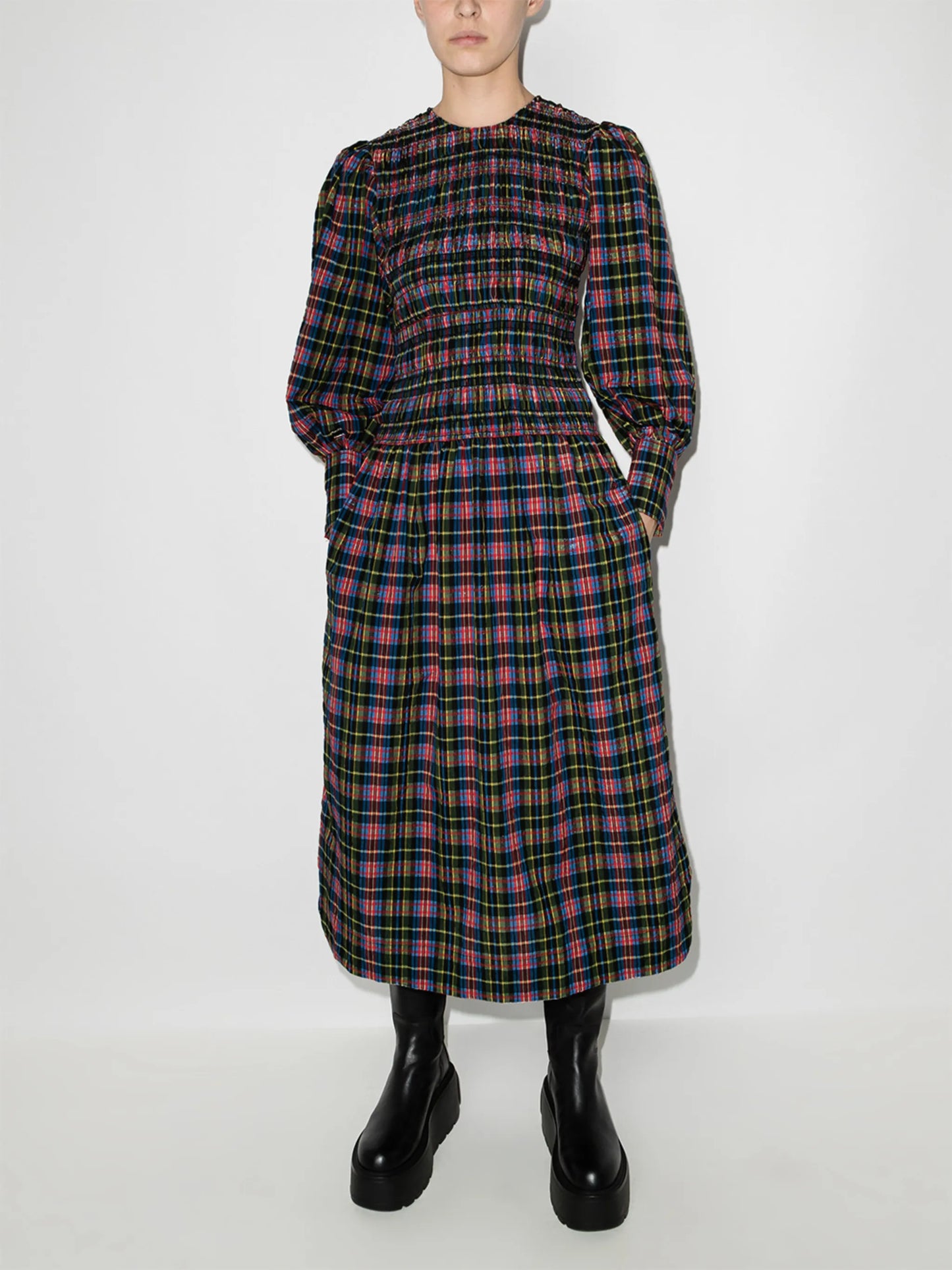 seersucker smocked midi dress