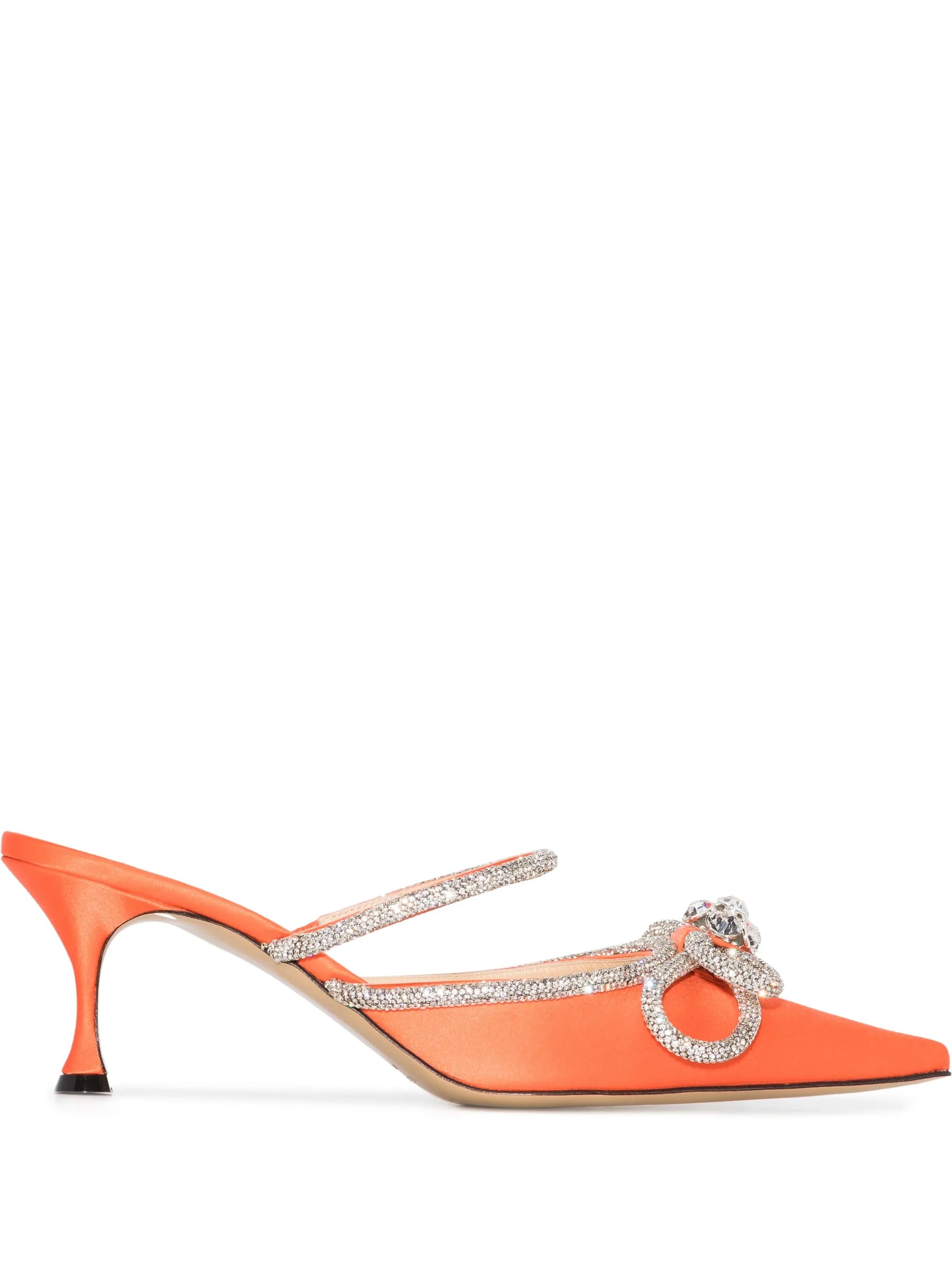 Double Bow 65mm crystal-embellished mules
