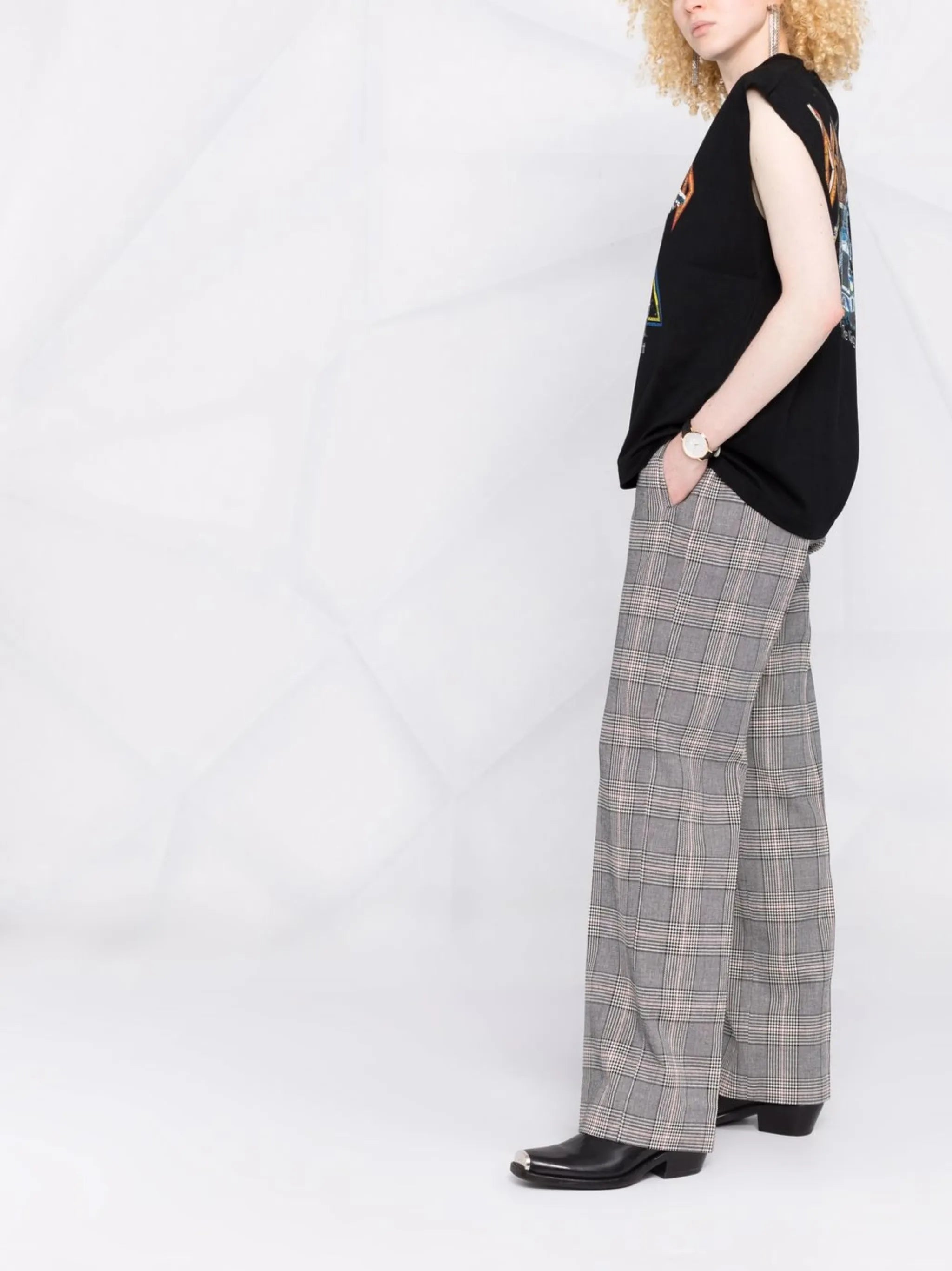 logo-patch check-print trousers