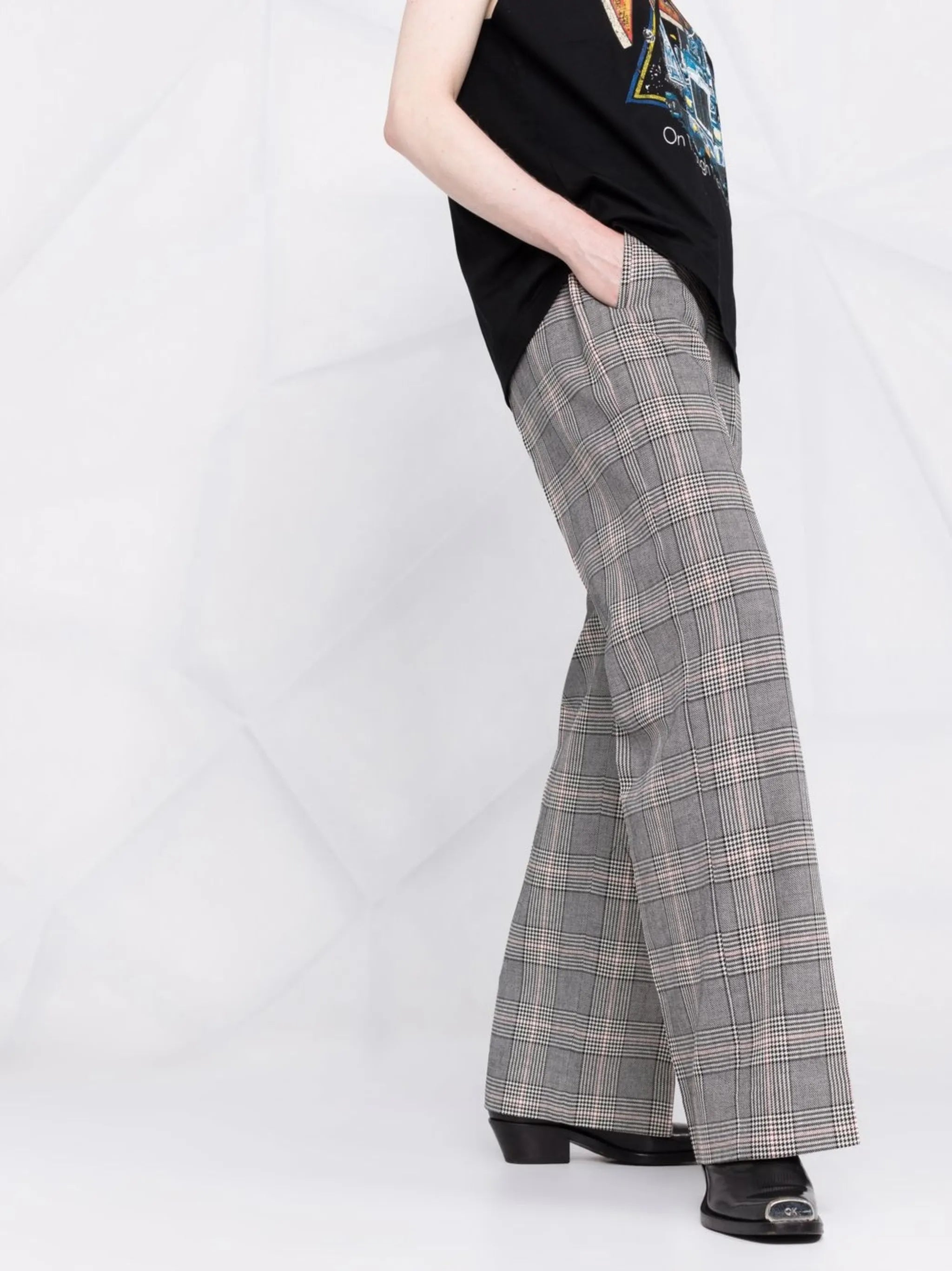 logo-patch check-print trousers