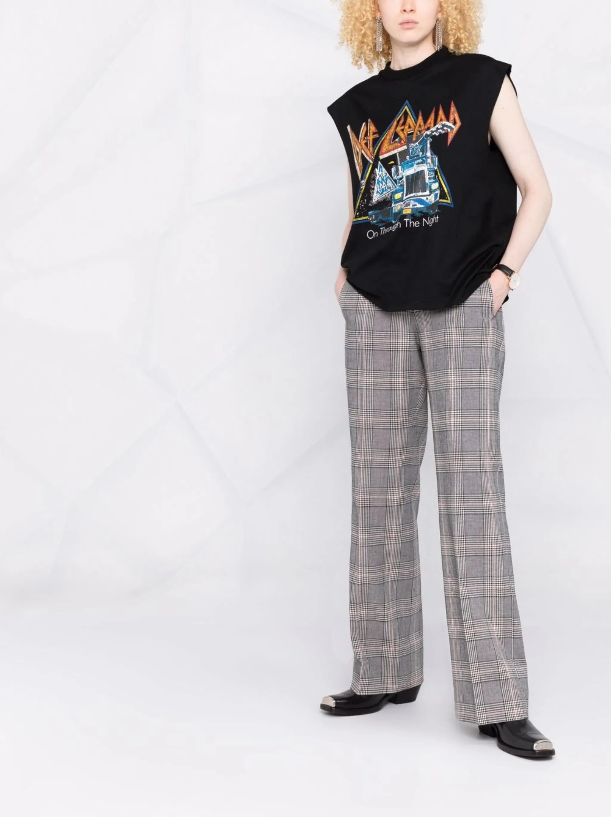 logo-patch check-print trousers