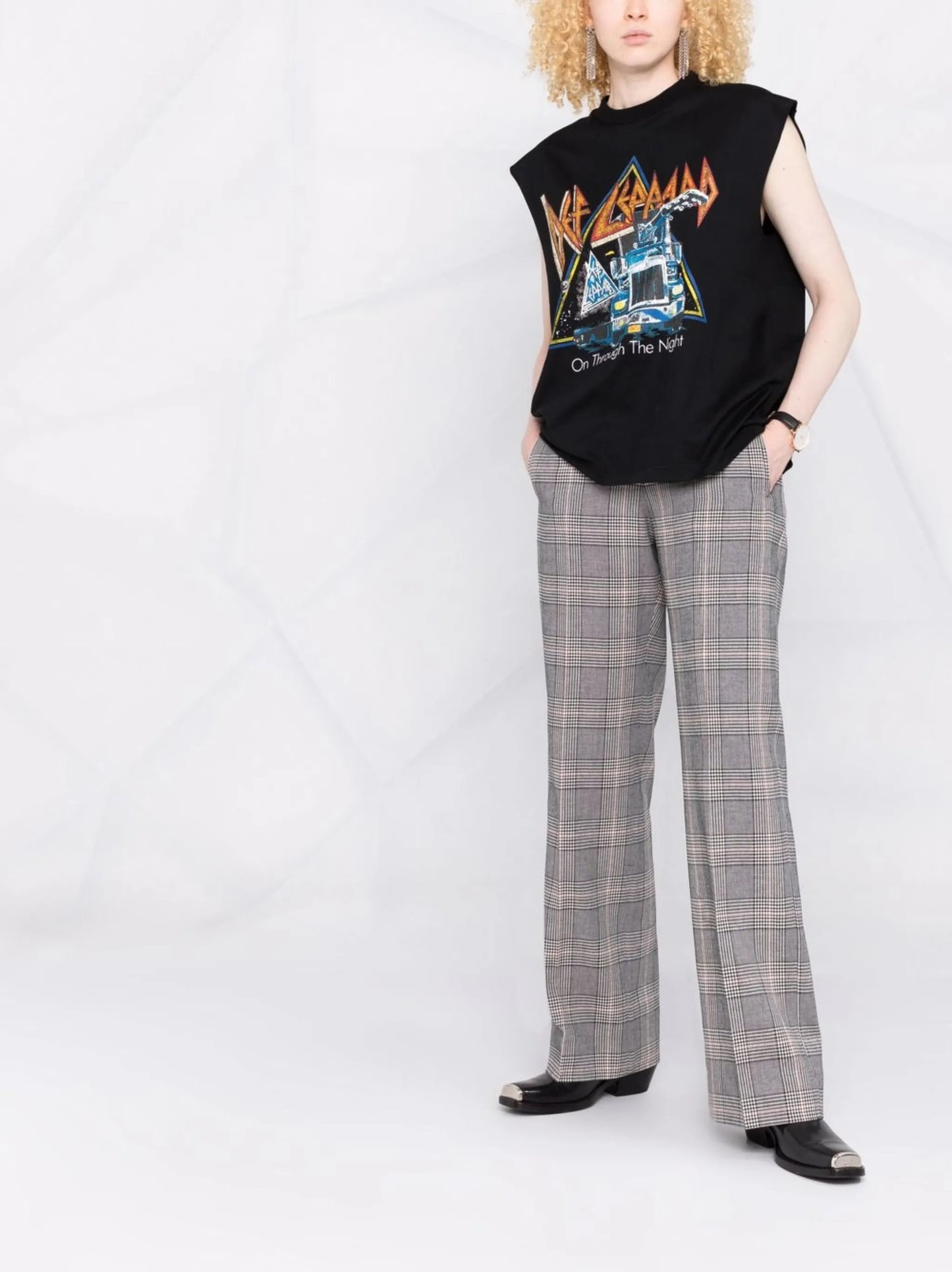 logo-patch check-print trousers