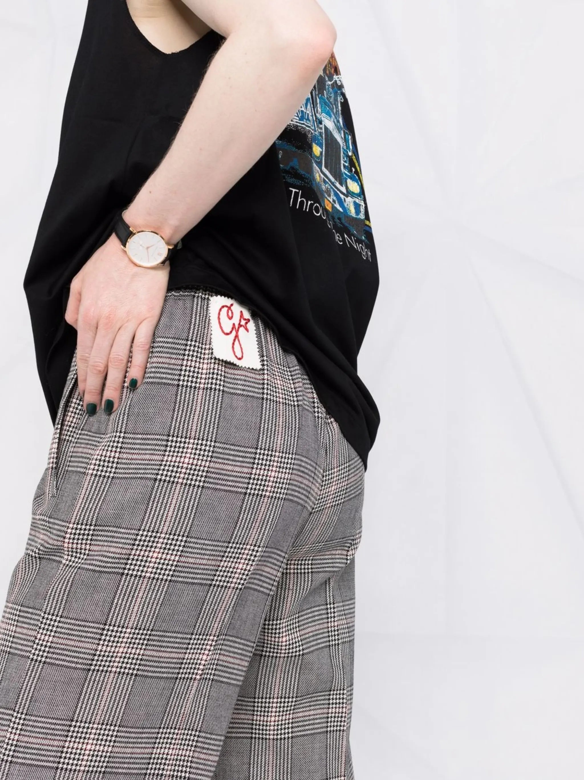 logo-patch check-print trousers
