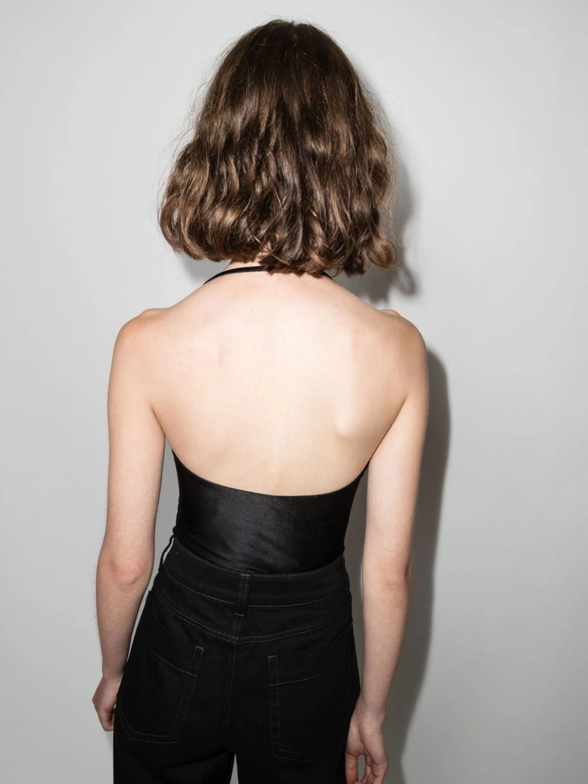 asymmetric neck halterneck bodysuit