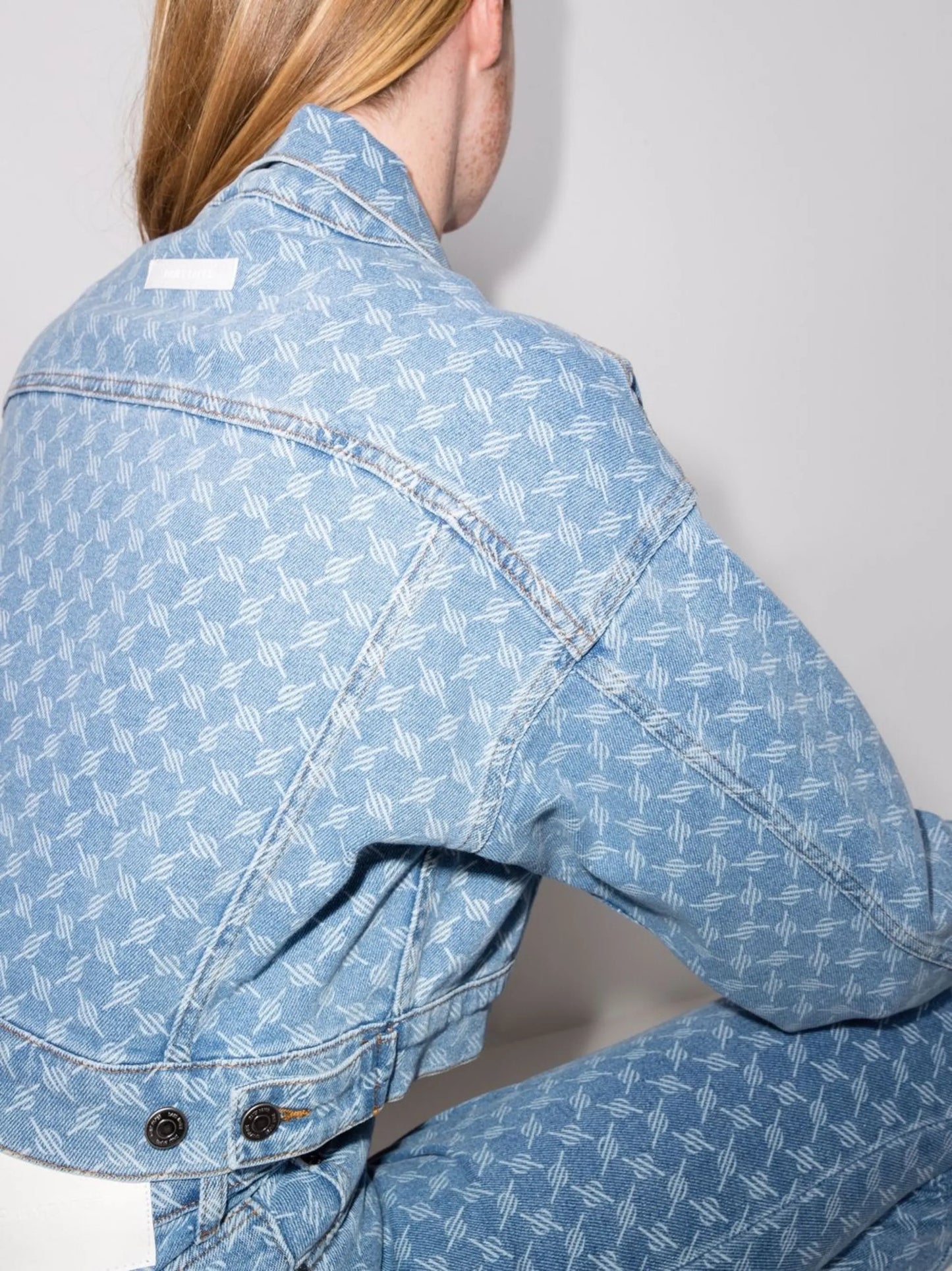 monogram-print cropped denim jacket