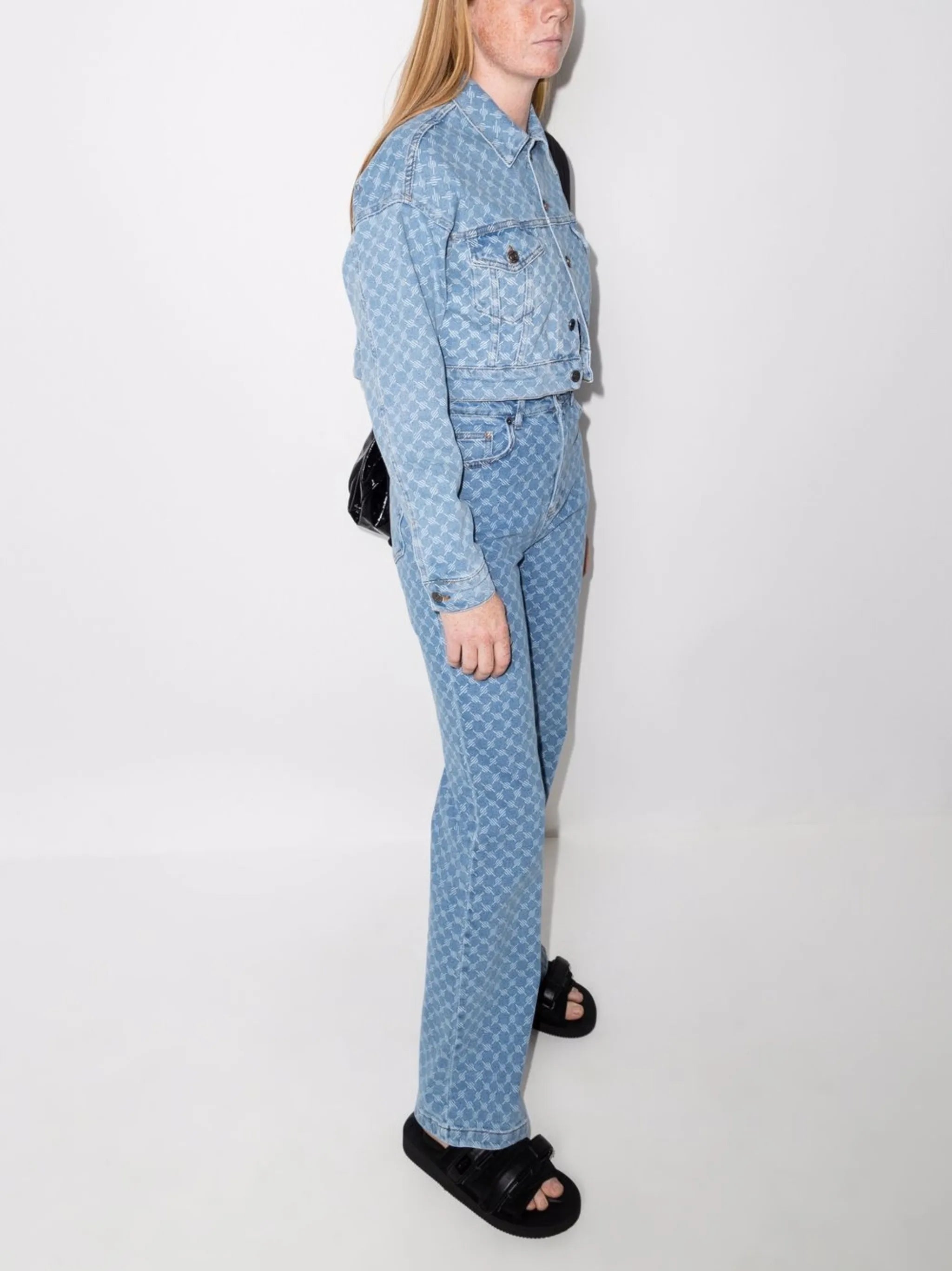monogram-print cropped denim jacket