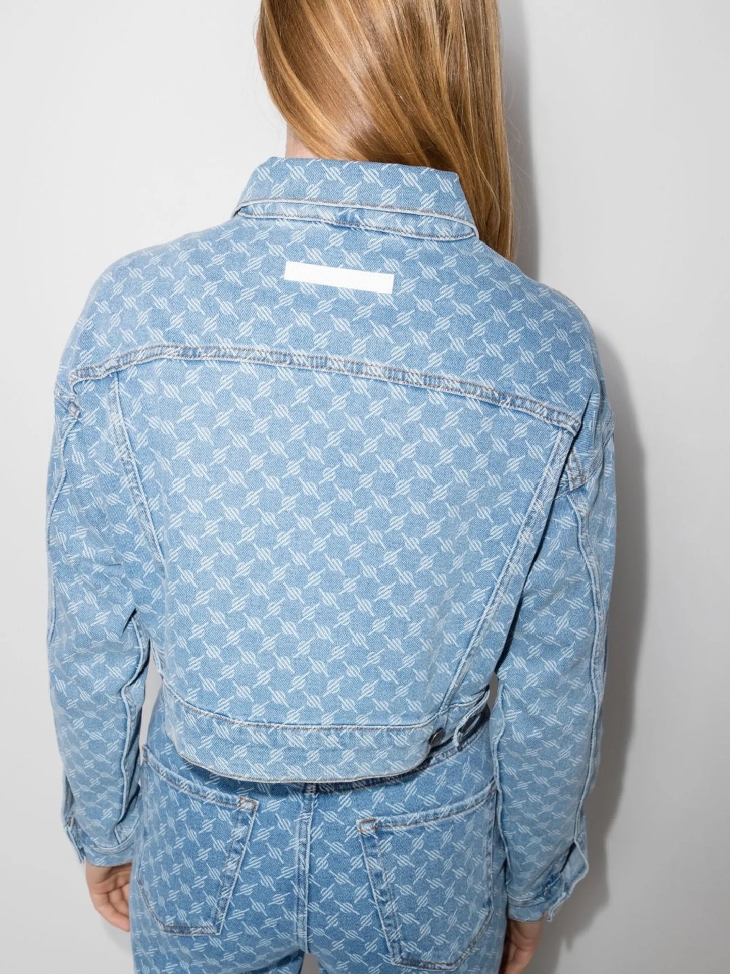 monogram-print cropped denim jacket