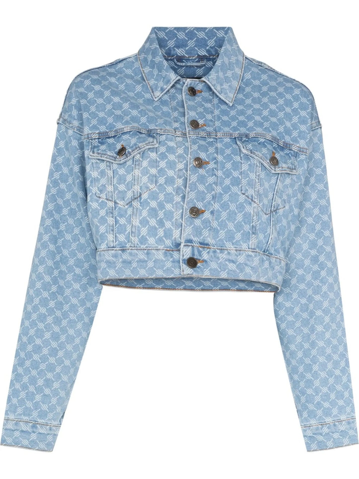 monogram-print cropped denim jacket
