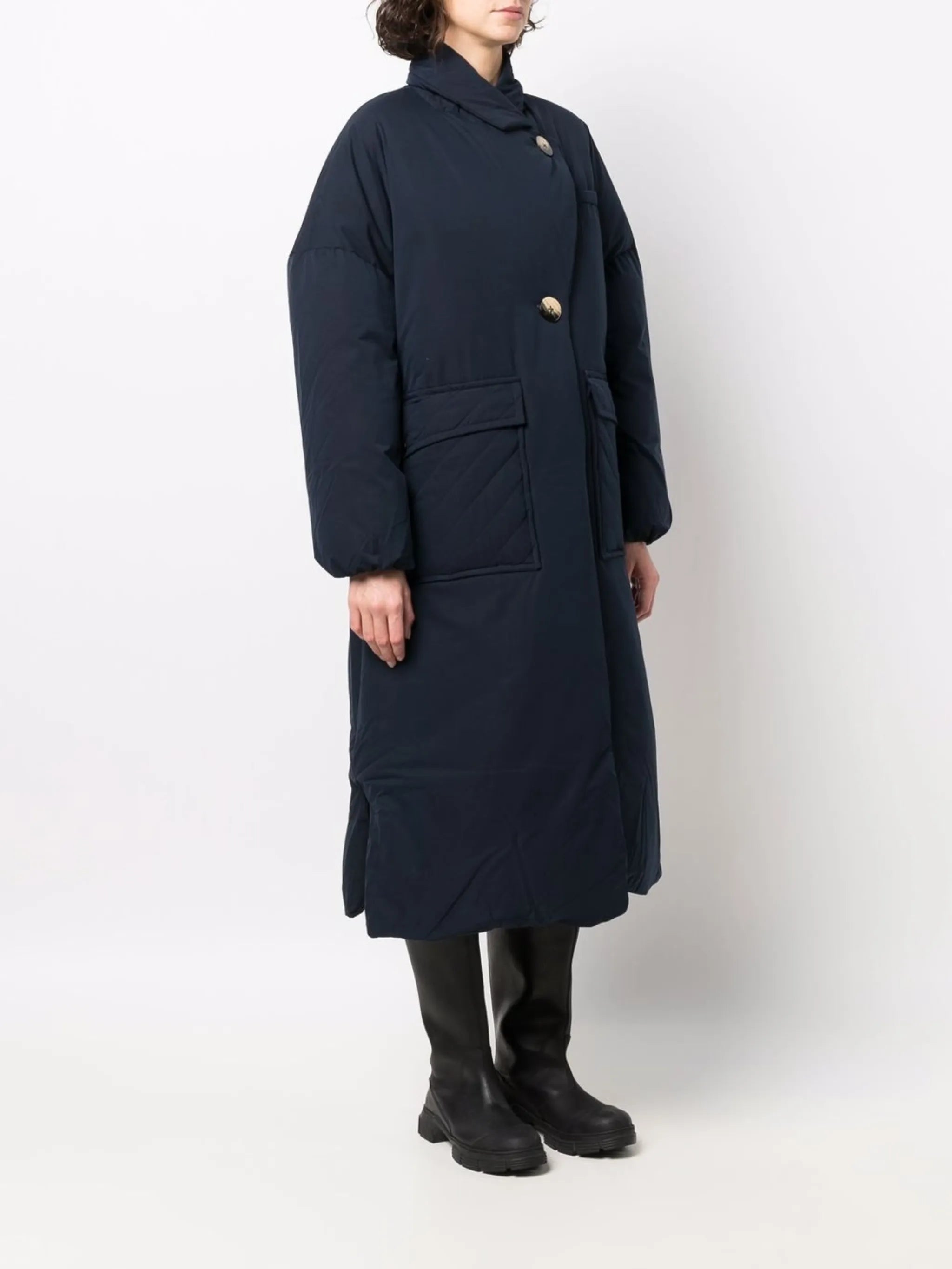 padded scarf-detail coat