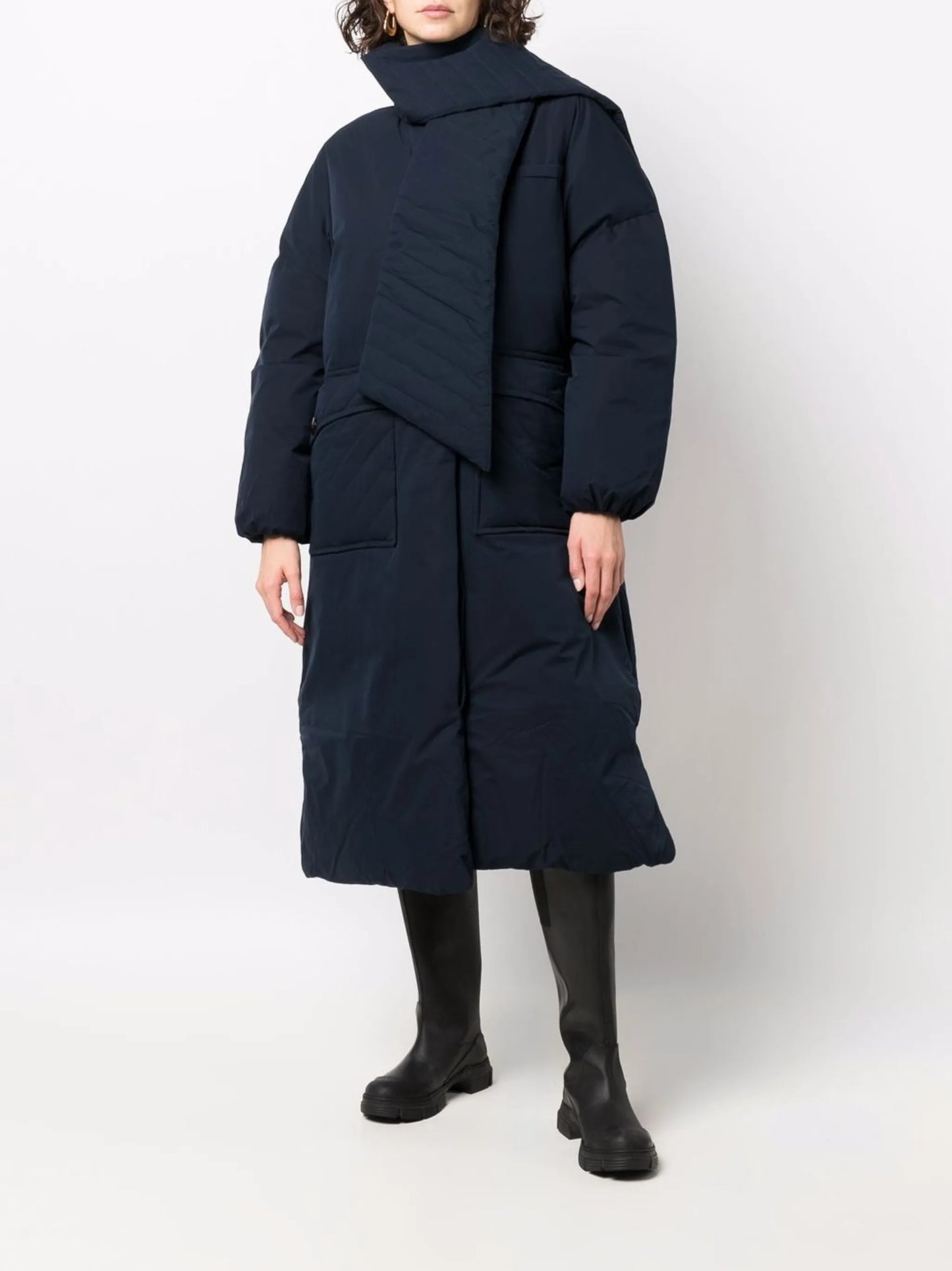 padded scarf-detail coat
