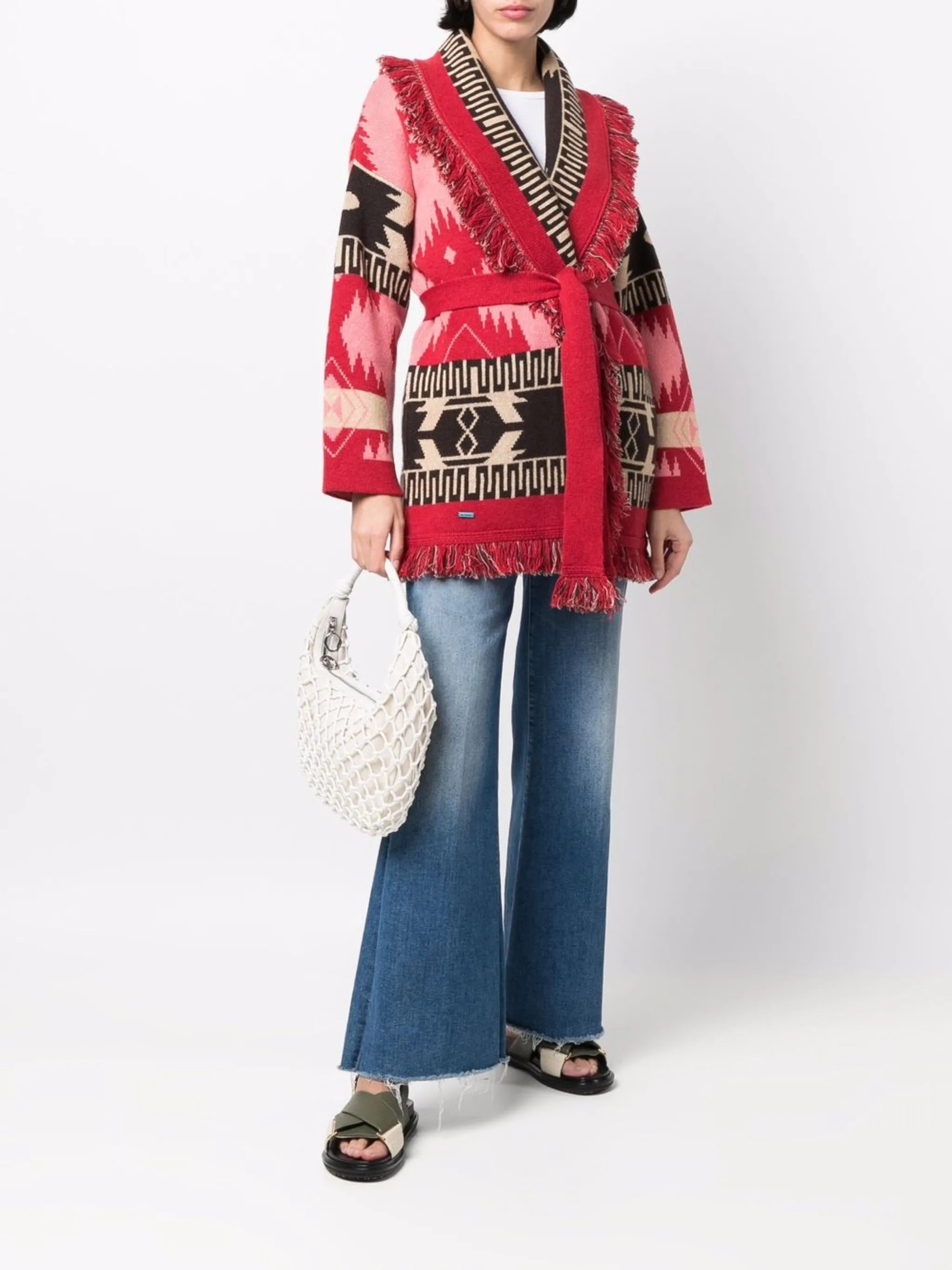 Icon jacquard belted cardigan