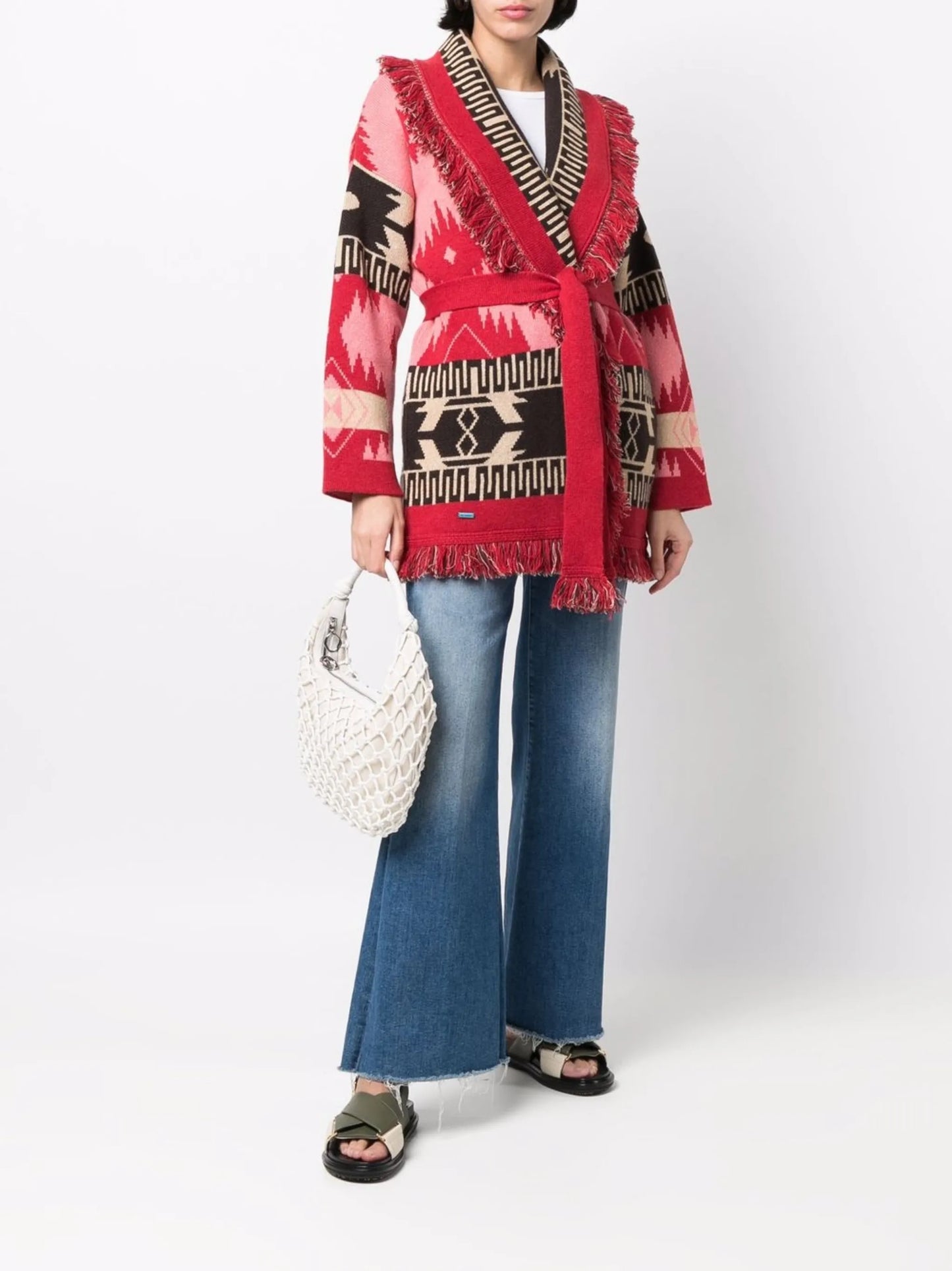 Icon jacquard belted cardigan