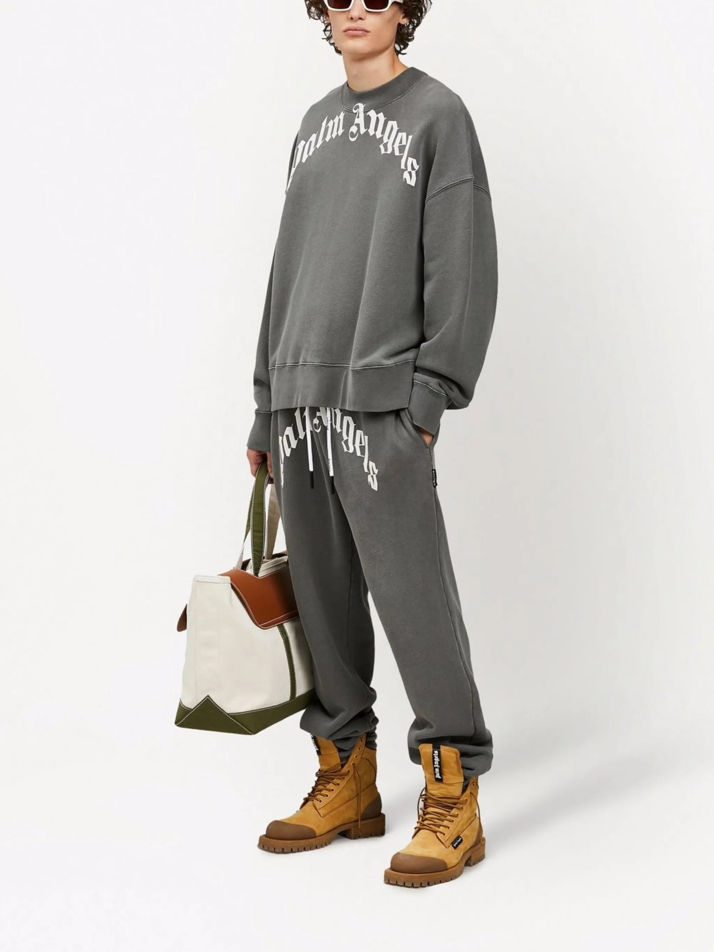 Curved Logo-print drawstring track pants