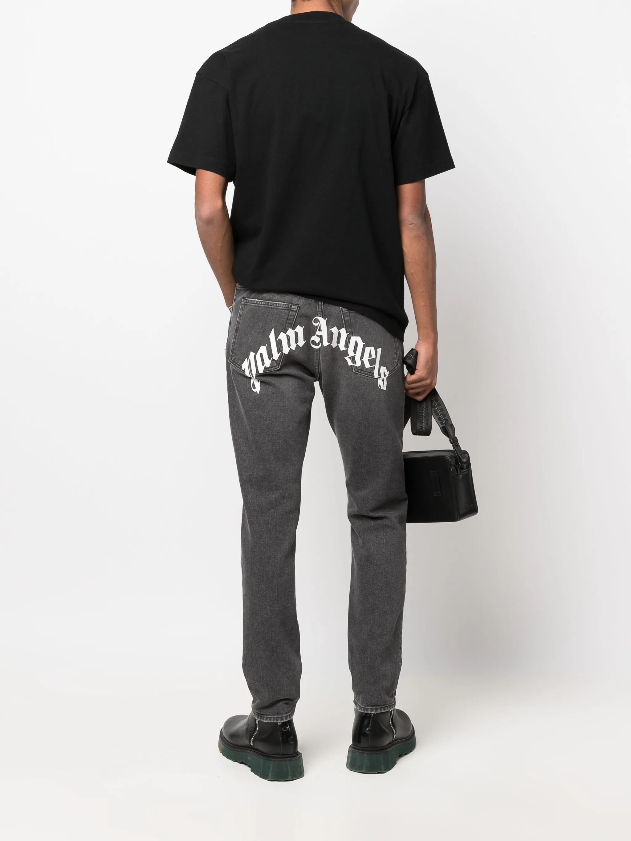 Black Logo Print Straight Leg Jeans