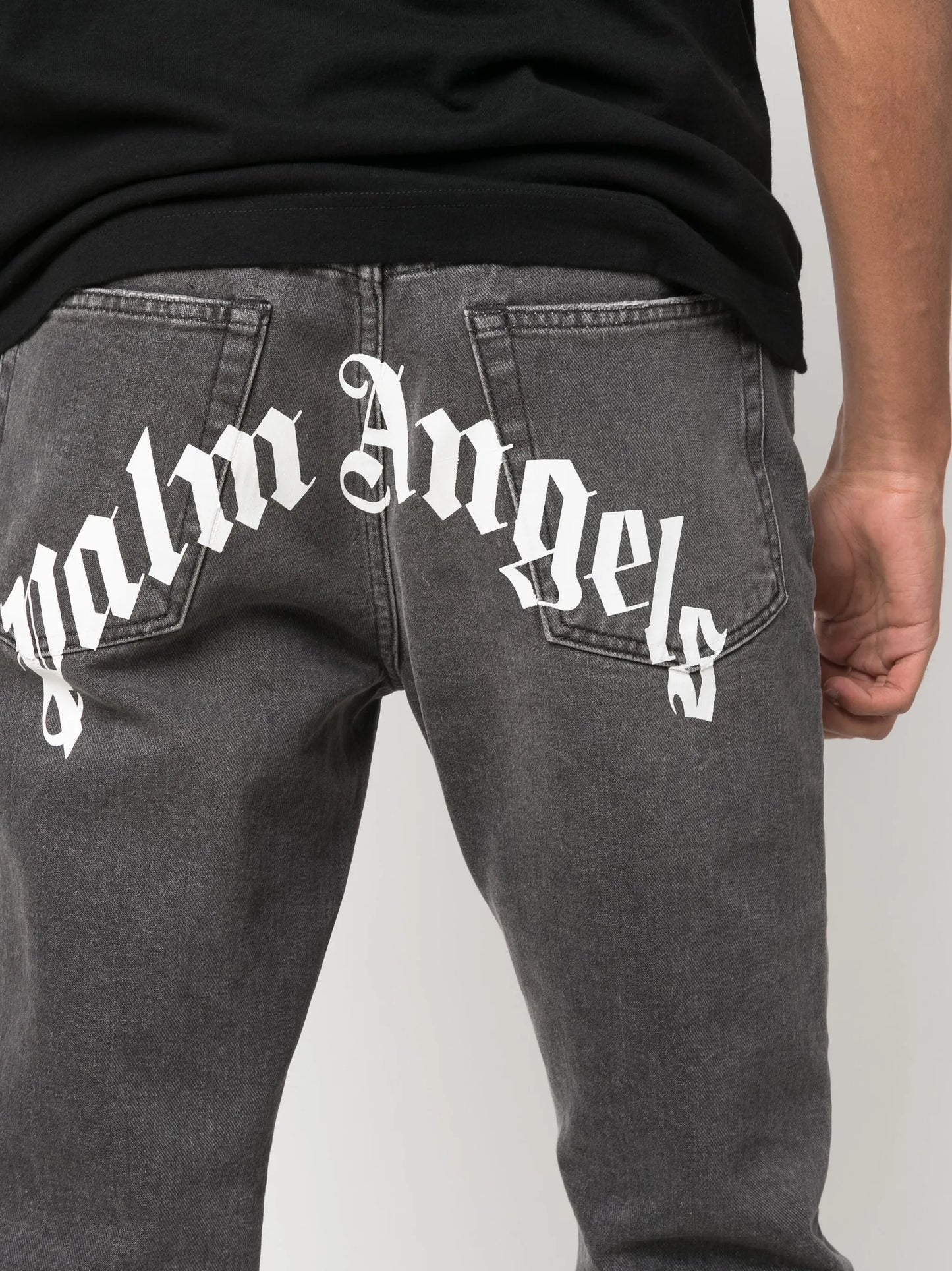 Black Logo Print Straight Leg Jeans