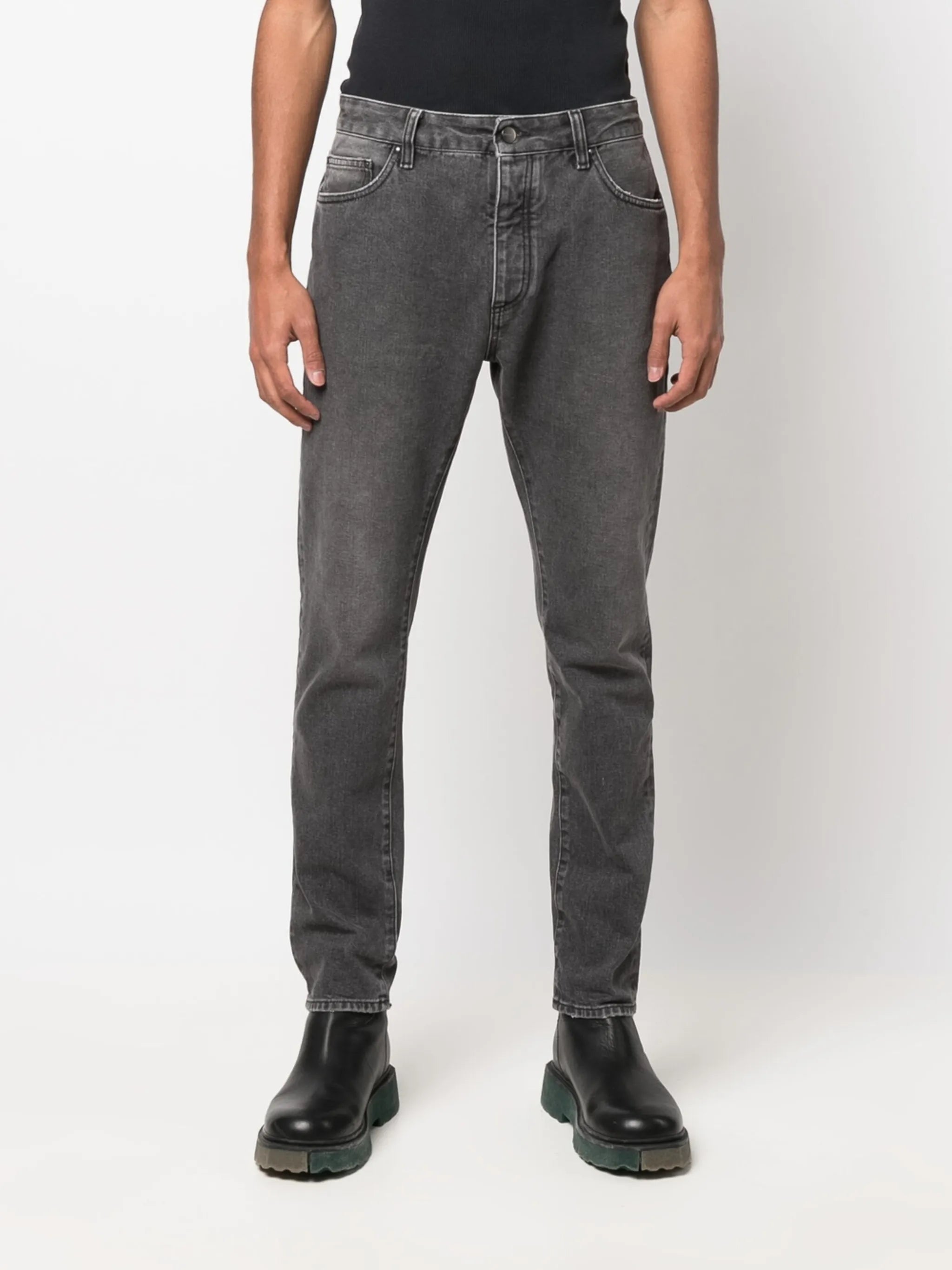 Black Logo Print Straight Leg Jeans