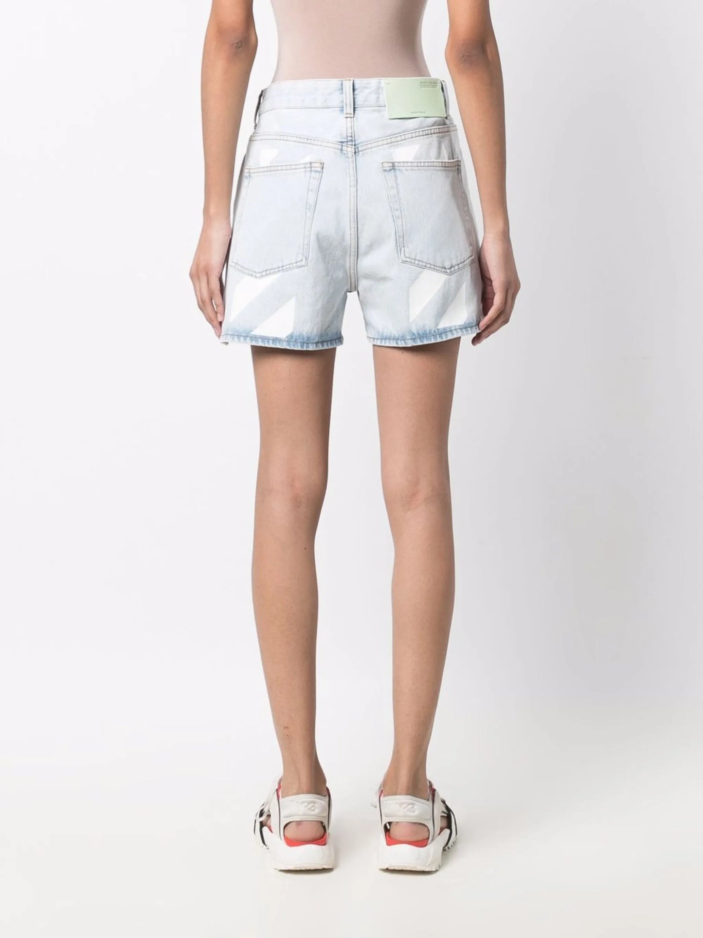 Diag-print denim shorts