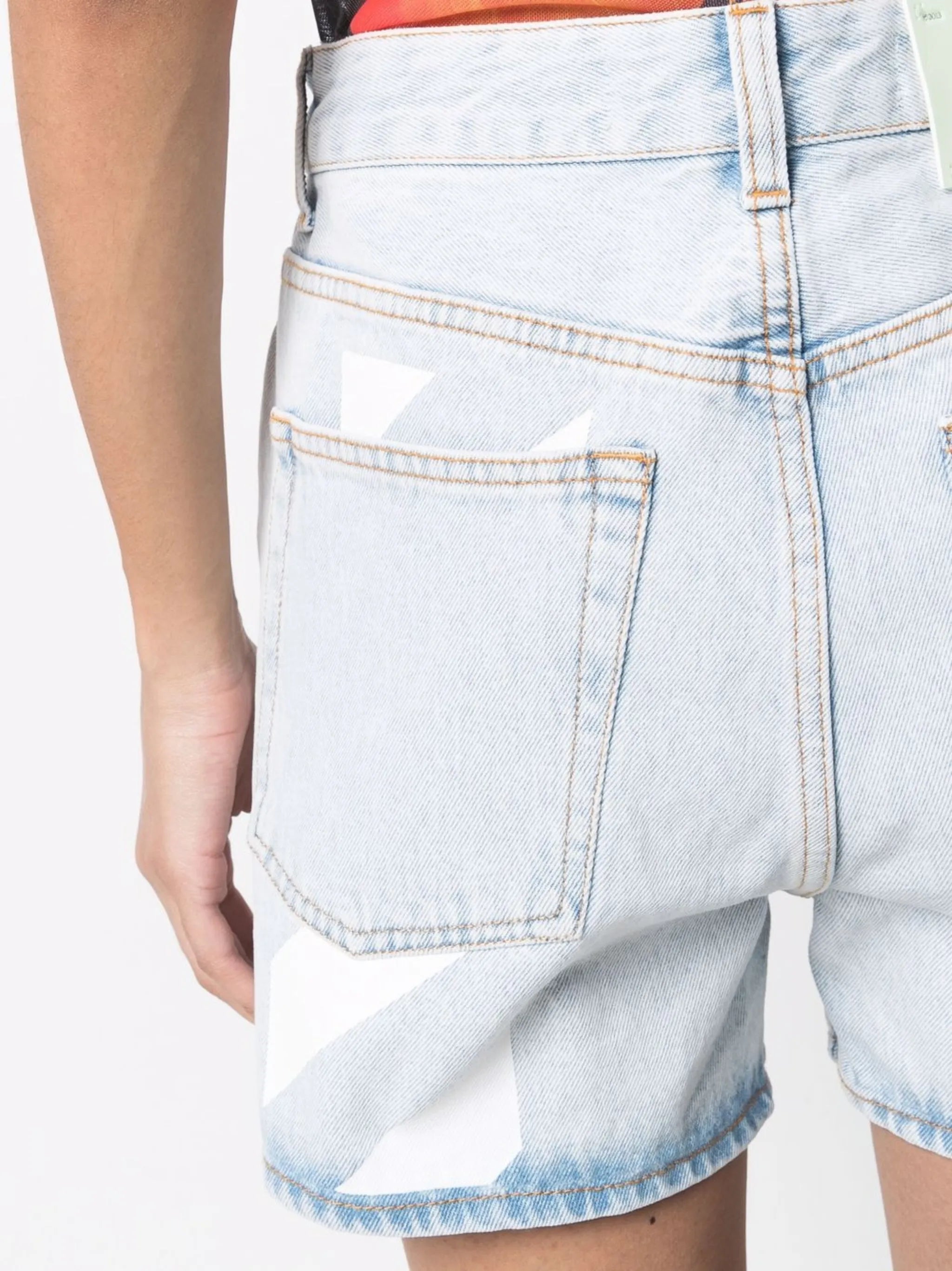 Diag-print denim shorts
