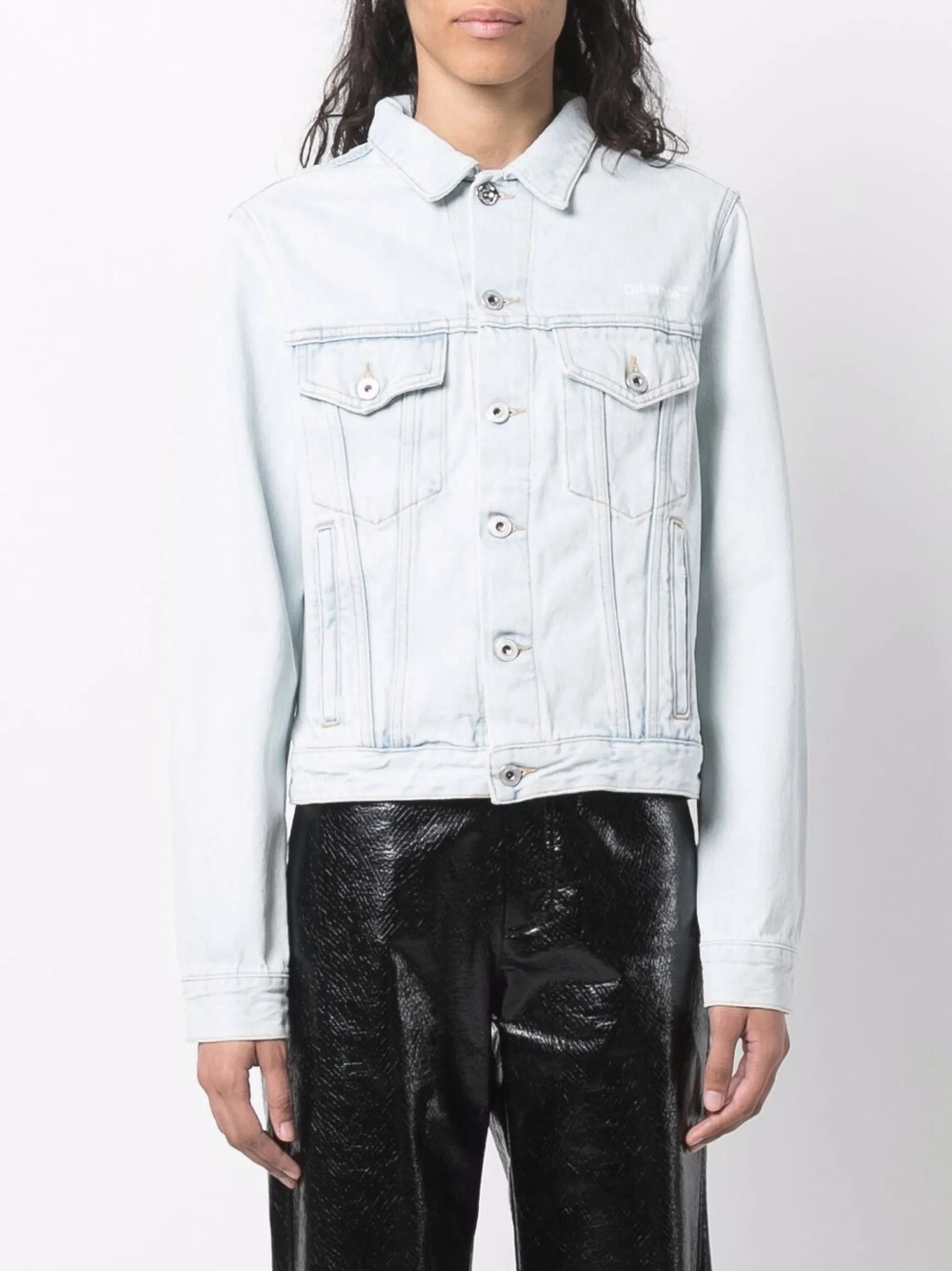 Diag-print denim jacket