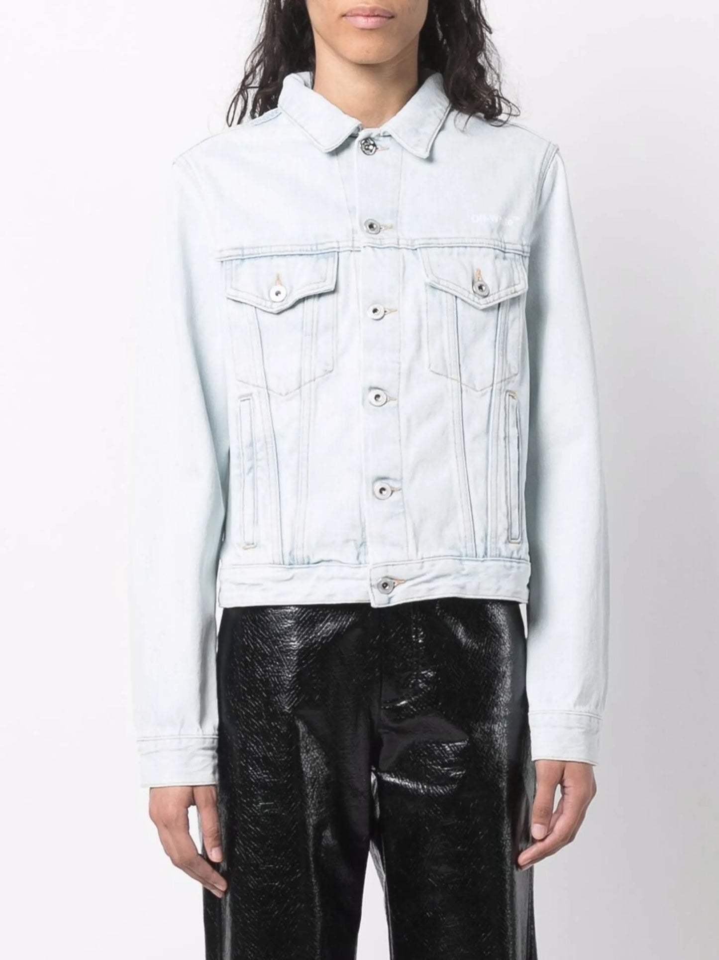 Diag-print denim jacket