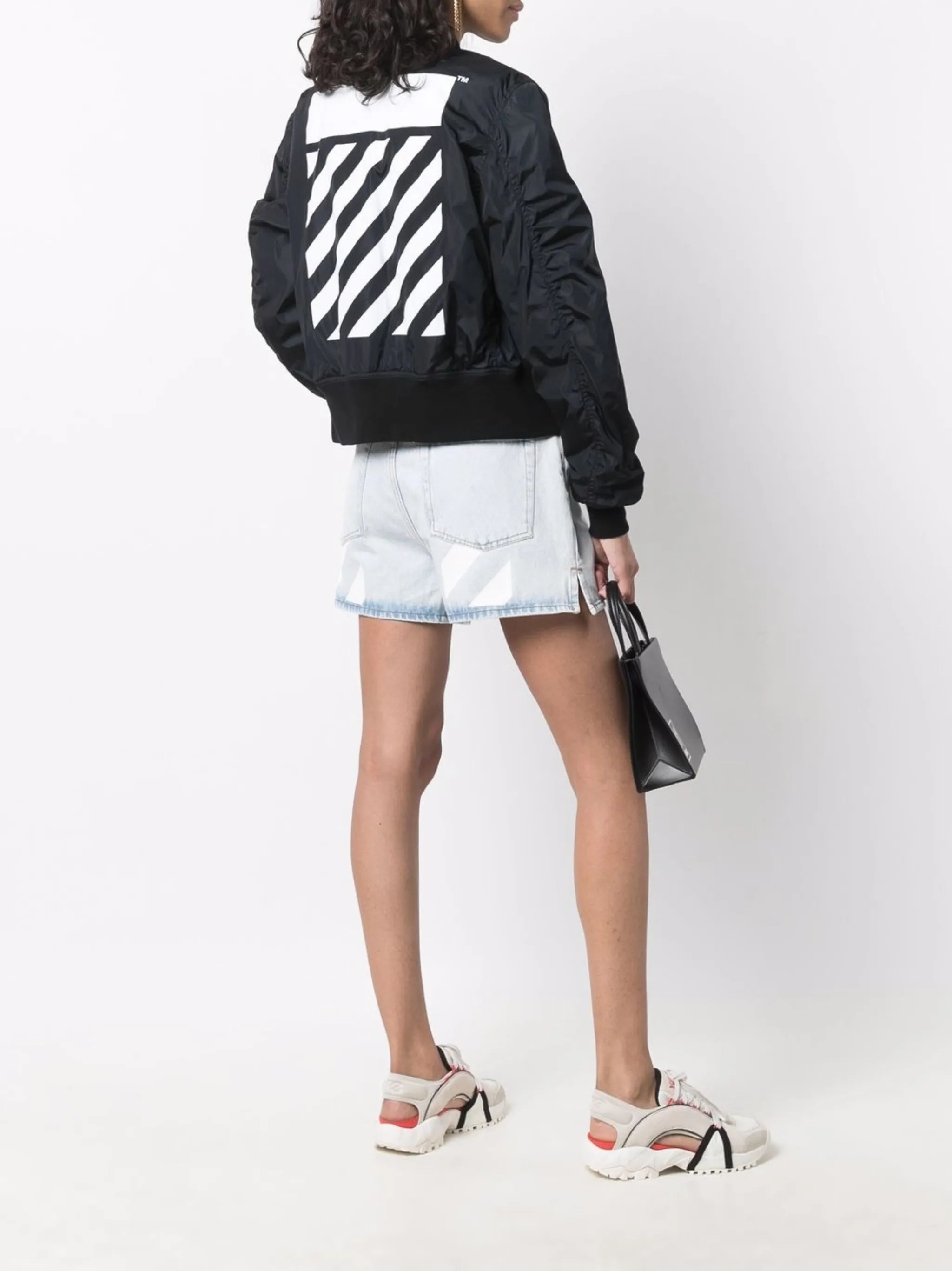 Diag-print bomber jacket