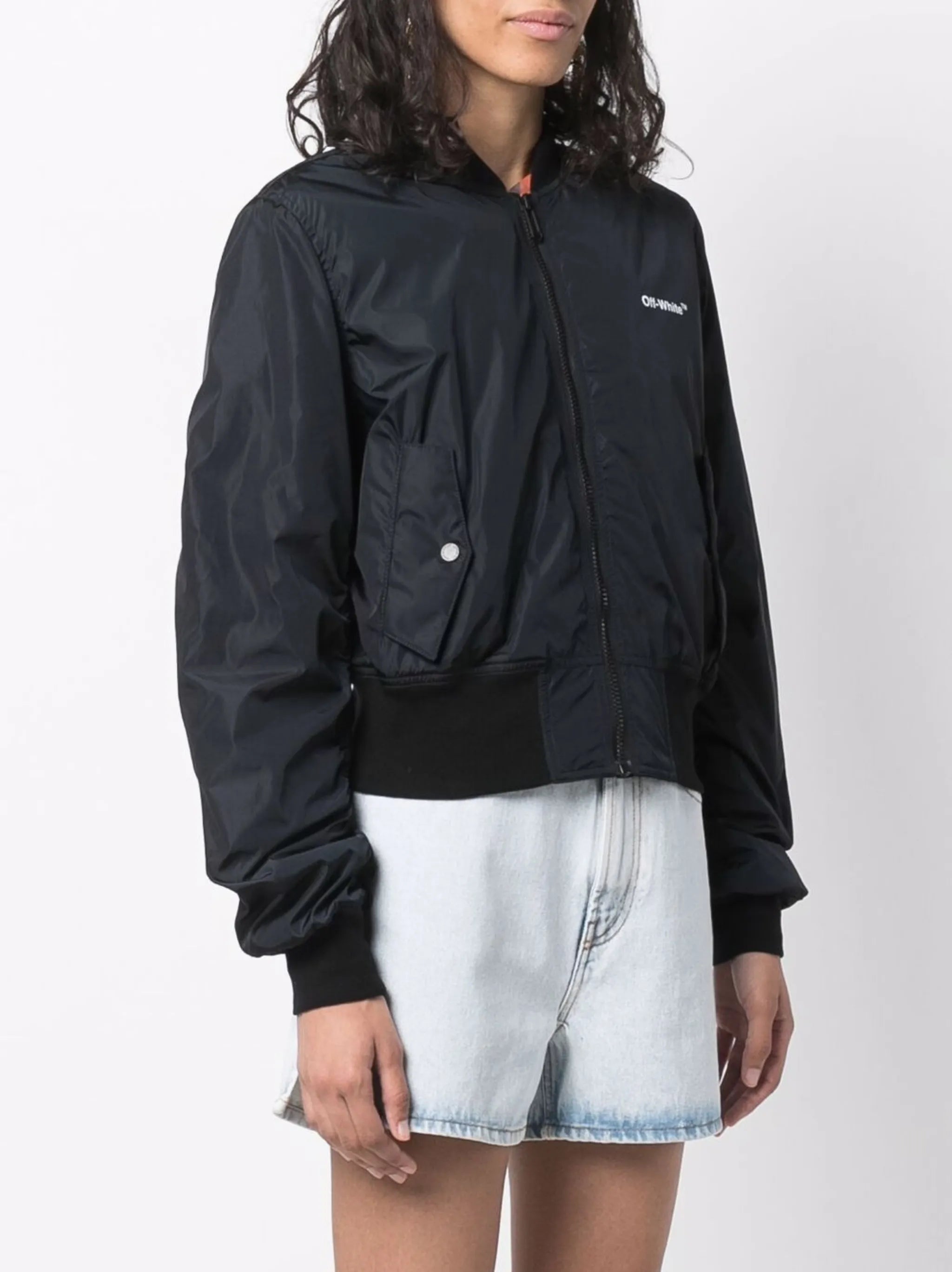 Diag-print bomber jacket