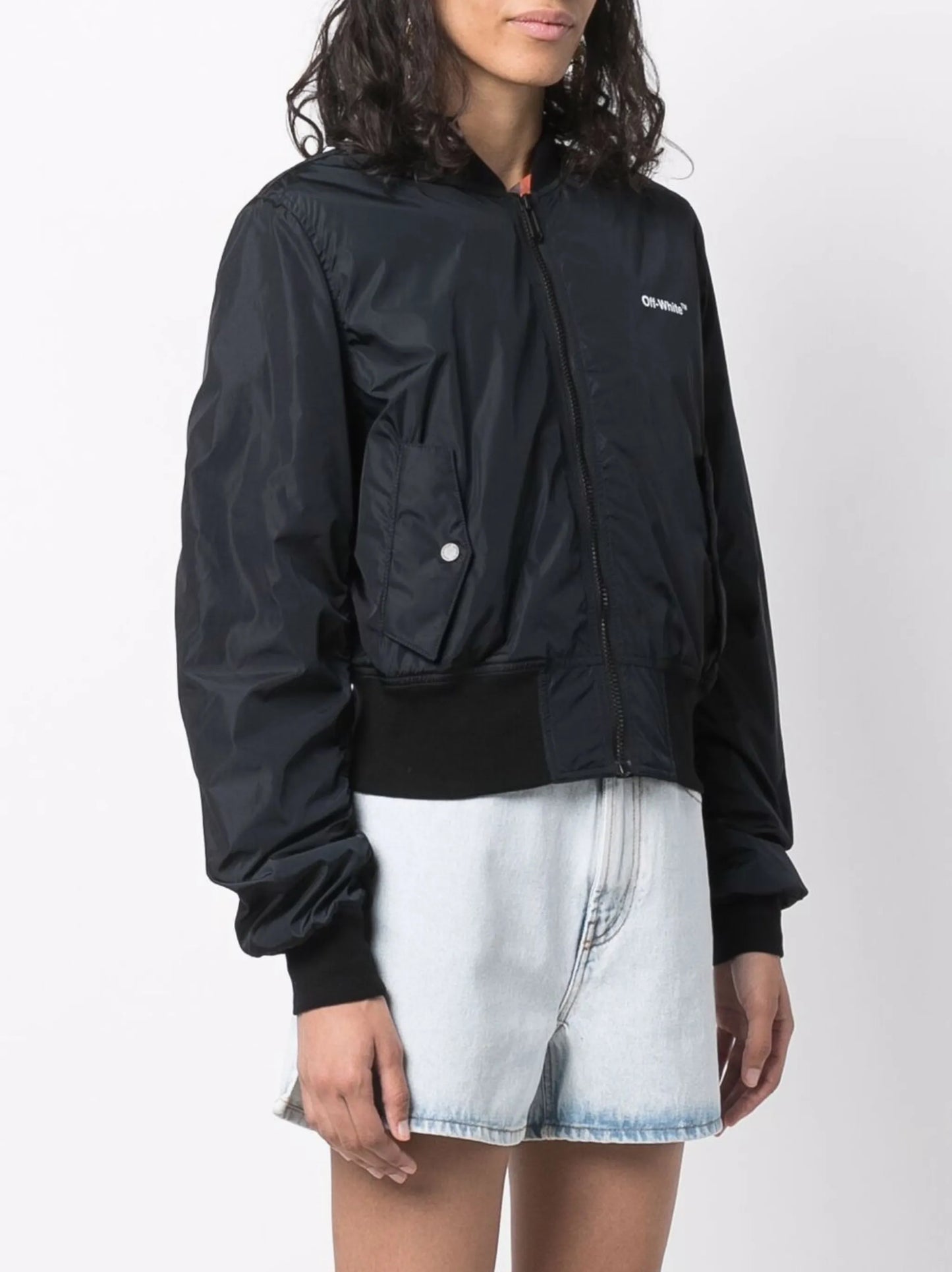 Diag-print bomber jacket