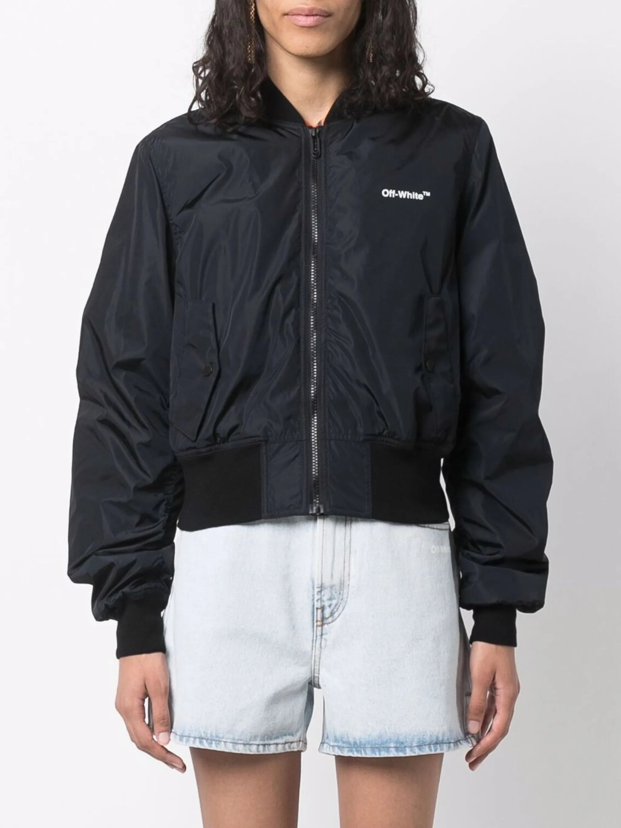 Diag-print bomber jacket