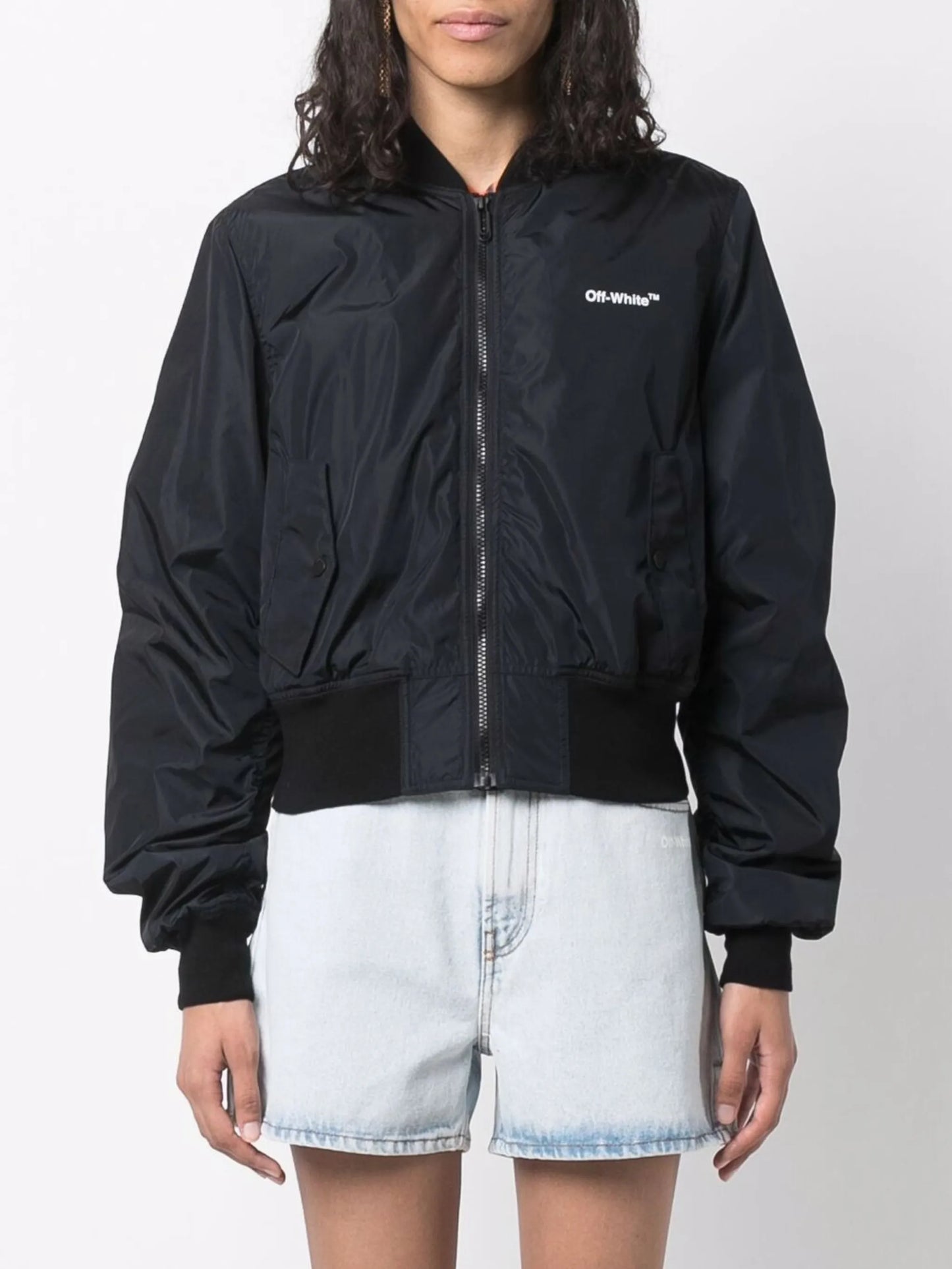 Diag-print bomber jacket