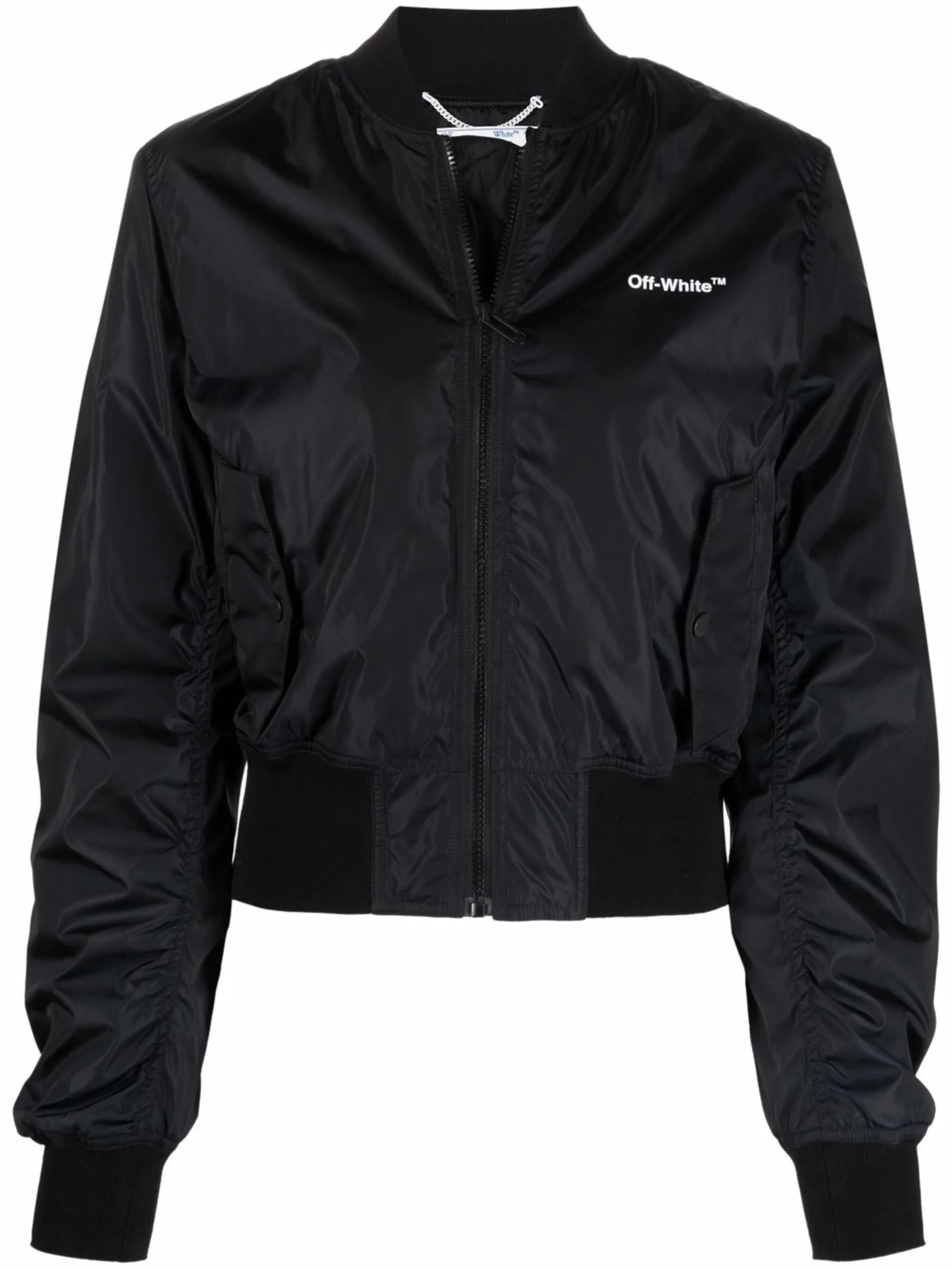 Diag-print bomber jacket